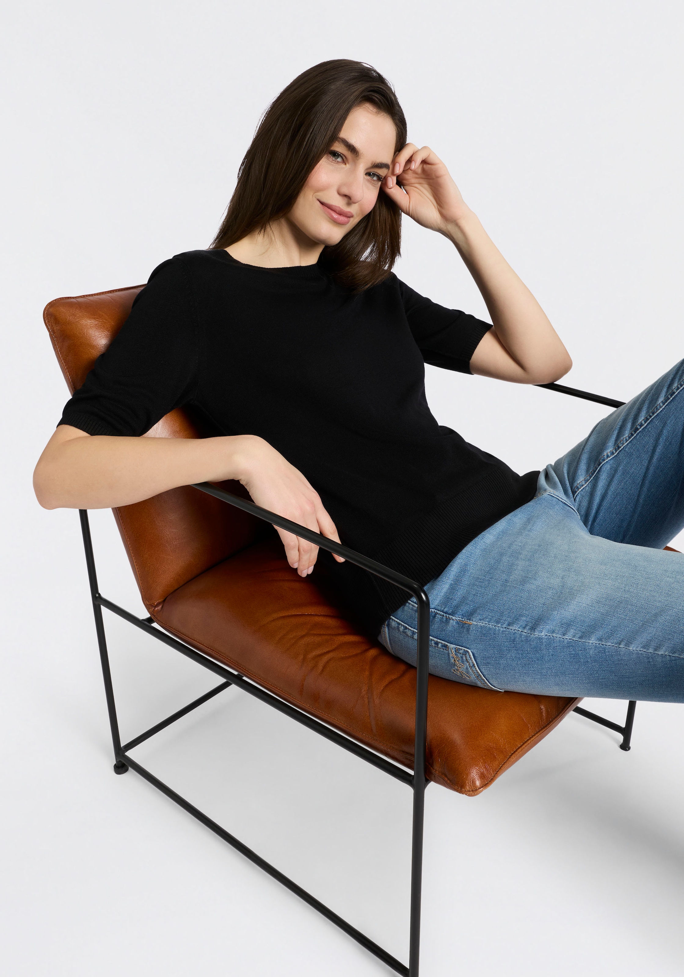 BOSS ORANGE Kurzarmpullover »Fiaffu Premium Damenmode« mit Lochmuster, Kaschmir-Anteil