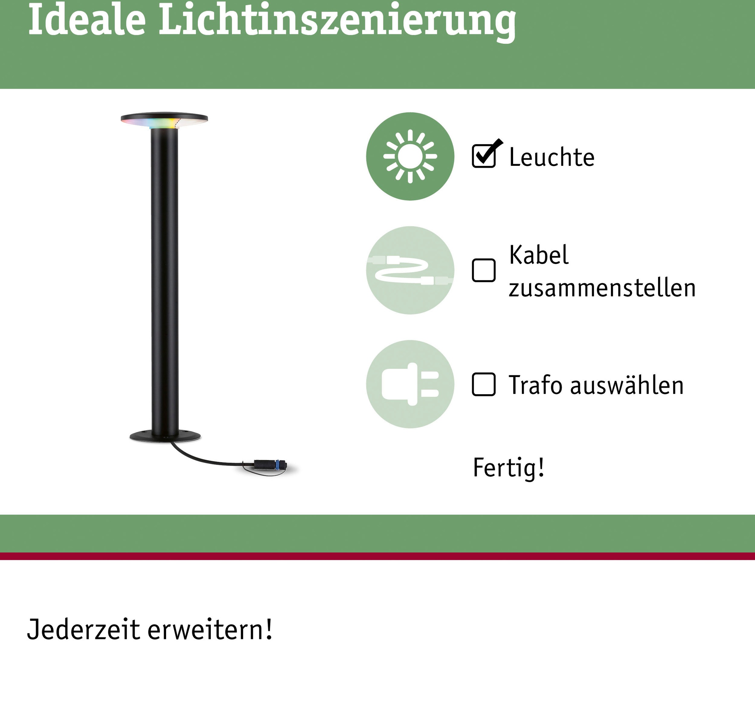 Paulmann LED Pollerleuchte »Outdoor Plug & Shine Plate RGBW IP44«, 1 flammig, ZigBee, IP44 RGBW
