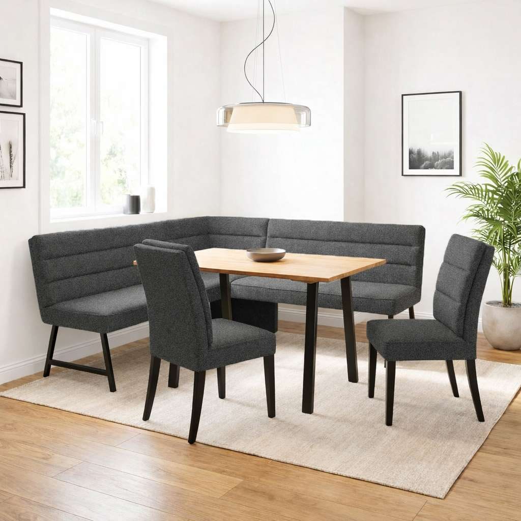 OTTO home Eckbankgruppe »Oregon Essecke, Sitzgruppe, Küchenbankgruppe« Set, 4er, 4 tlg. Eckbank mit Metallfüßen, Esstisch in Eiche massiv