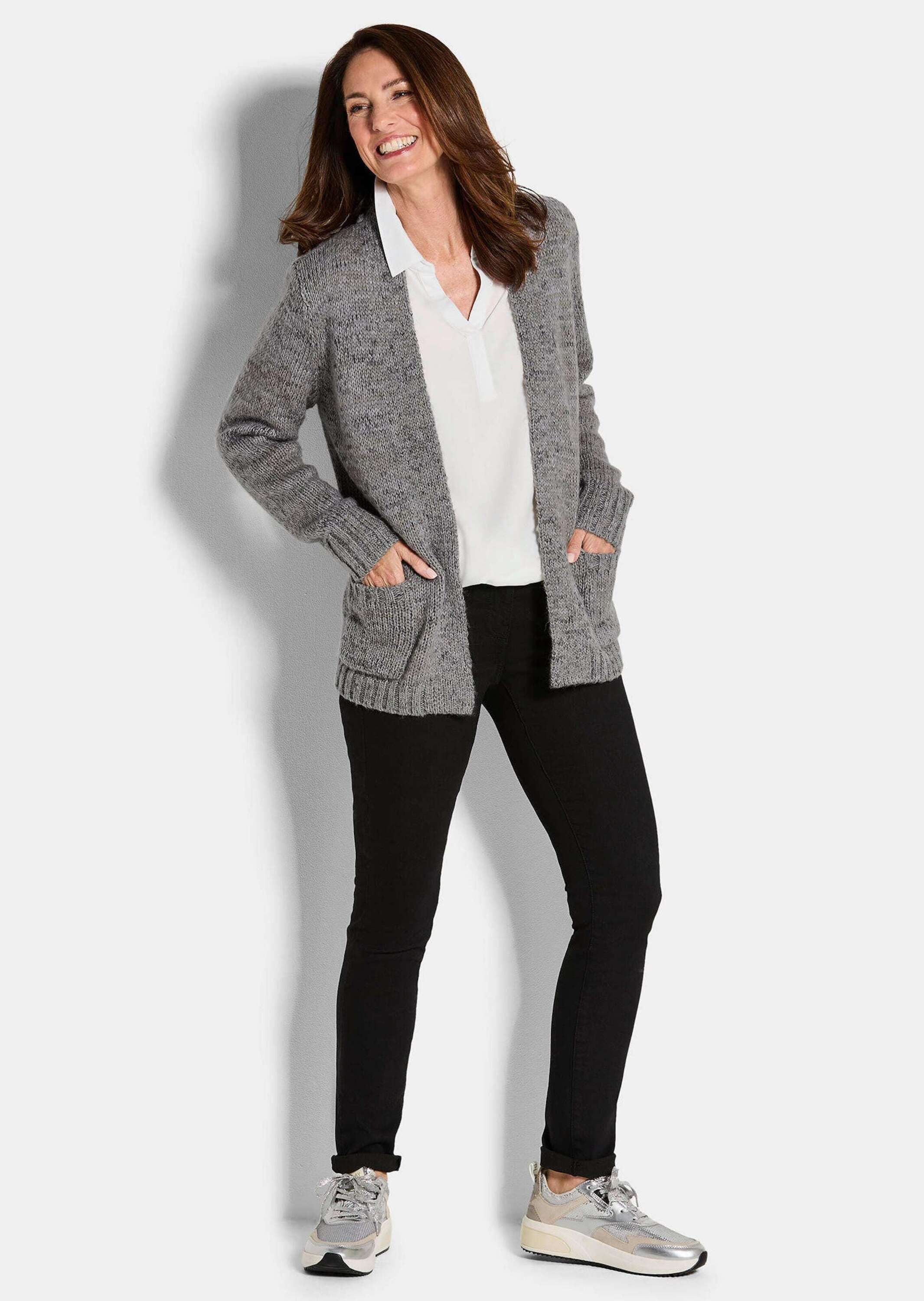 GOLDNER Strickjacke »Kurzgröße Langarm Melange-Cardigan, flauschig«