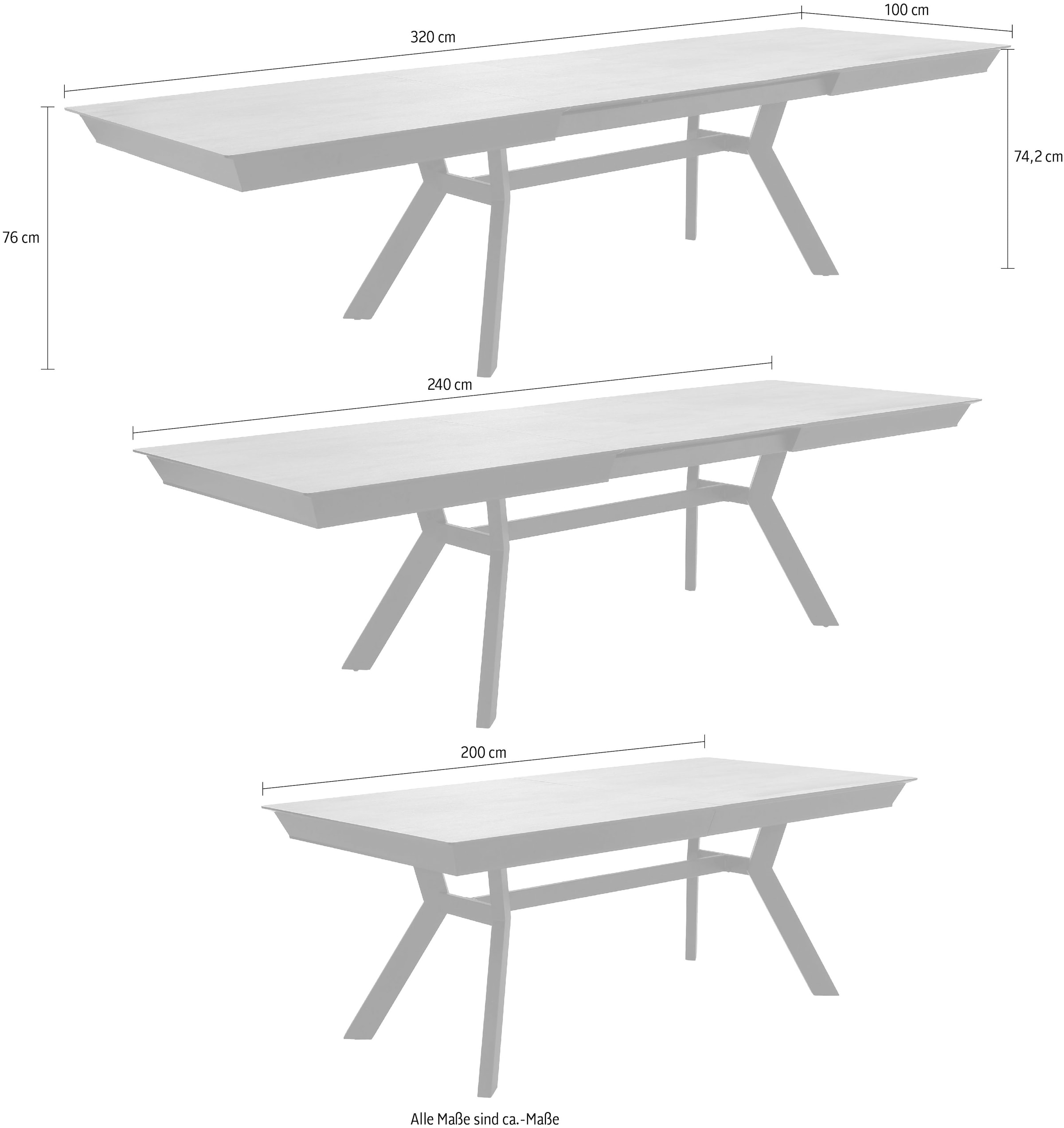 Jockenhöfer Gruppe Esstisch »Tyson, 3-fach ausziehbar« Extrabreit (200-320x100cm), Synchronauszug, melaminbeschichtet