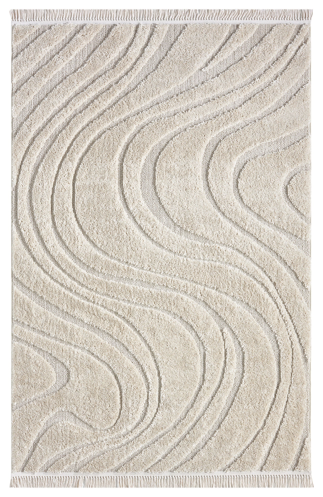   Teppich »Ember mit Fransen, Wellen Design« rechteckig 20 mm Höhe Boho, 3D Optik, Scandi, Hoch-Tief, Wohnzimmer, Schlafzimmer