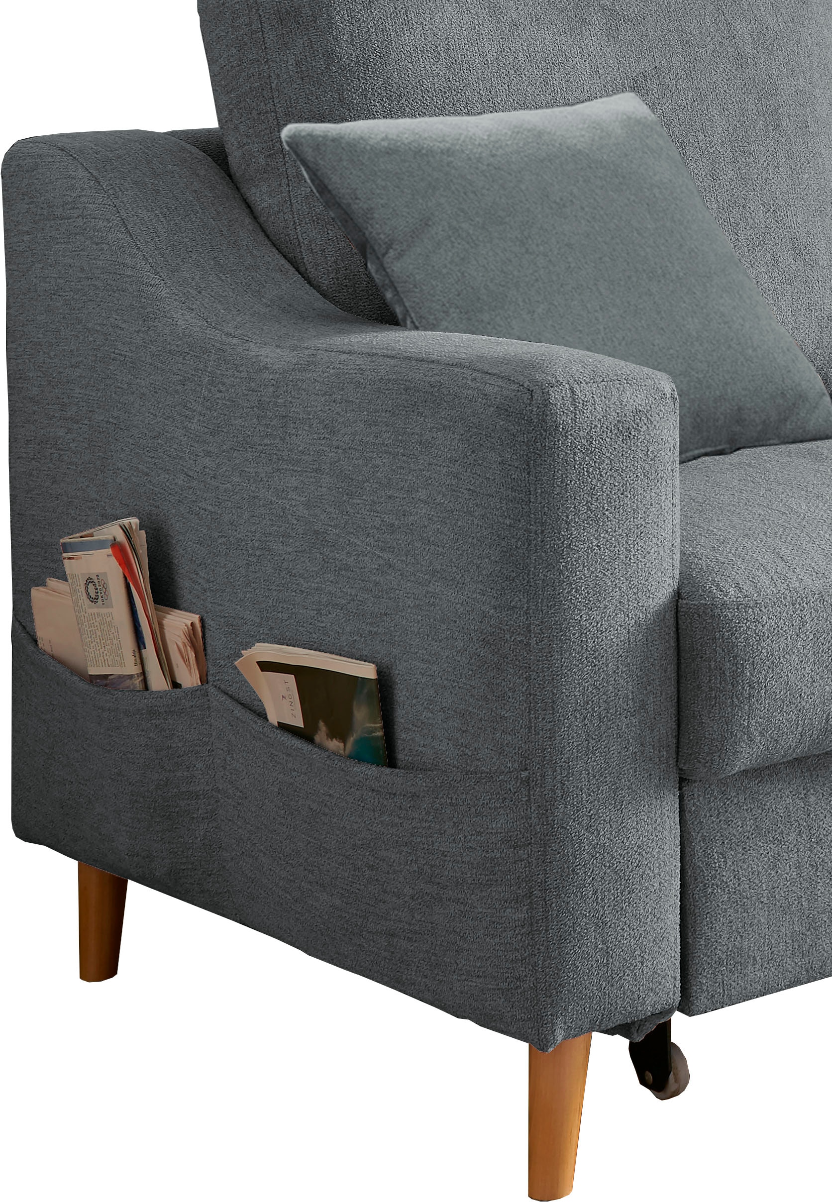 INOSIGN Ecksofa »Valentina L-Form« 2 Zierkissen, mit Seitentasche, ausziehbarer Liegefläche, Bettkasten