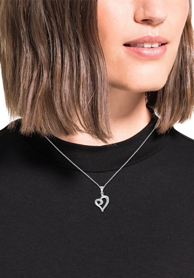 Amor Kette mit Anhänger »Silver Heart, 9834280«, mit Zirkonia (synth.)