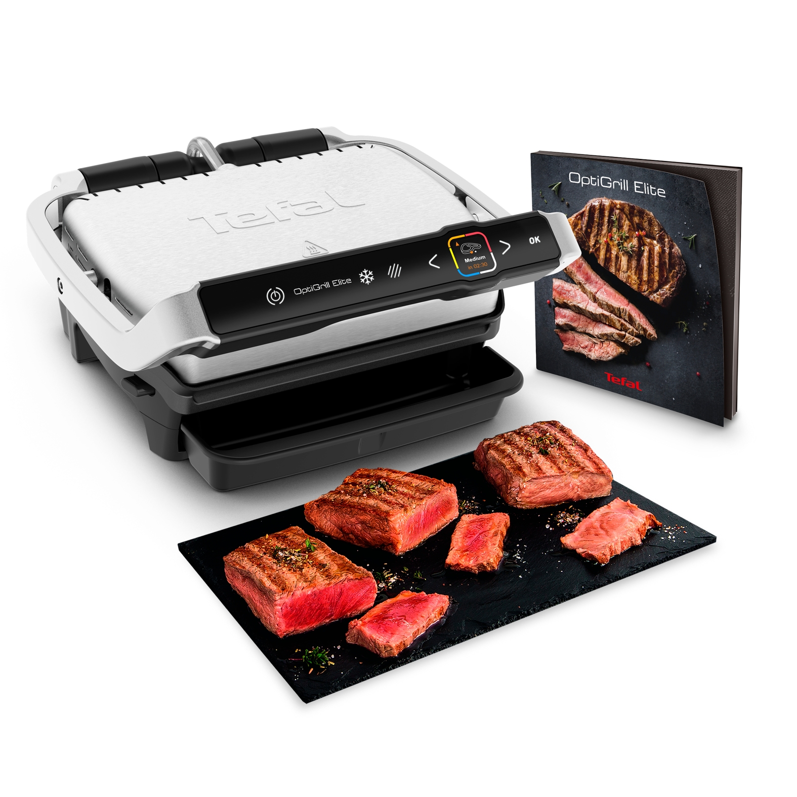Tefal Kontaktgrill »GC750D OptiGrill Elite« 2000 W 12 Programme, intuitiver Sensor, Grillboost-Funktion, Rezeptbuch App in schwarz