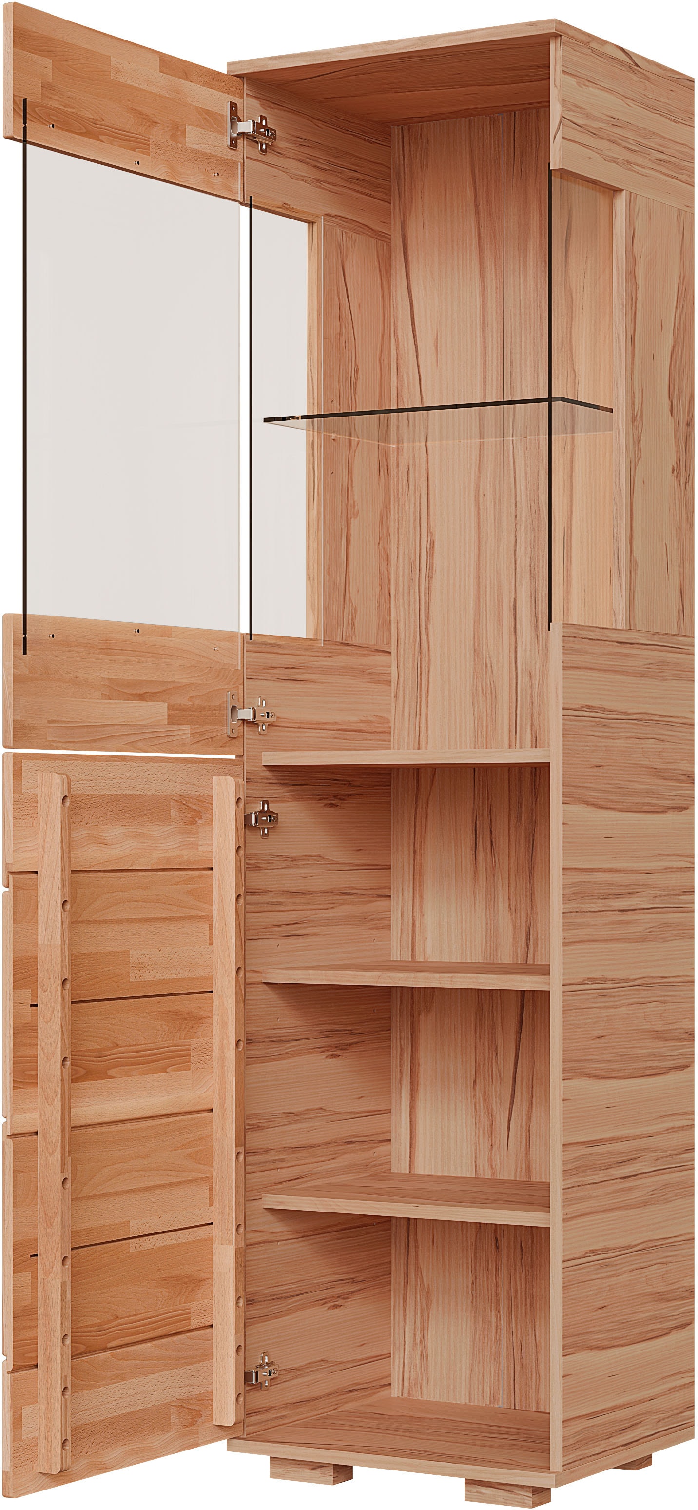 OTTO home Vitrine »VETRO: Fronten aus Massivholz, Korpus aus Melamin, 1Glastür« Kernbuche B/T/H:50/40/190cm, 3Variable einlegeboden, Türanschlag L/R