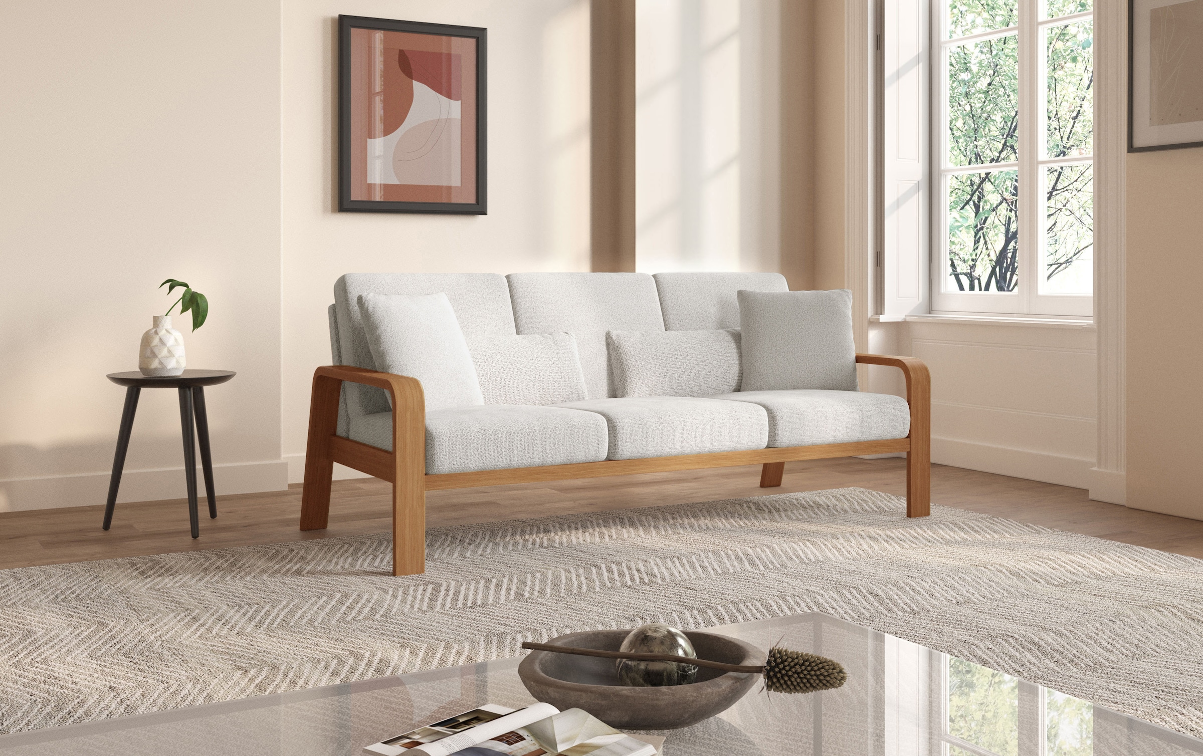 sit&more 3-Sitzer »Kolding«, Armlehnen aus eichefarbigem Buchenholz, verschiedene Bezüge und Farben