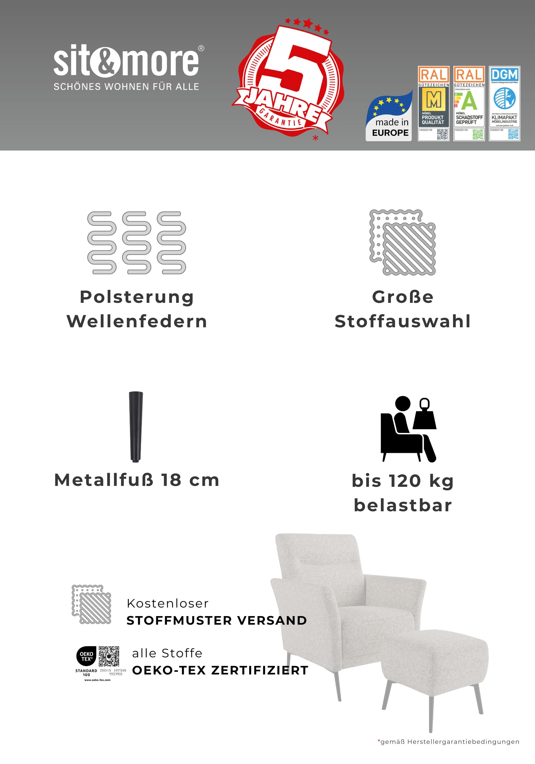 sit&more Sessel »Talvi« 2 Stk. tlg. 2-teiliges Set- Sessel mit Hocker