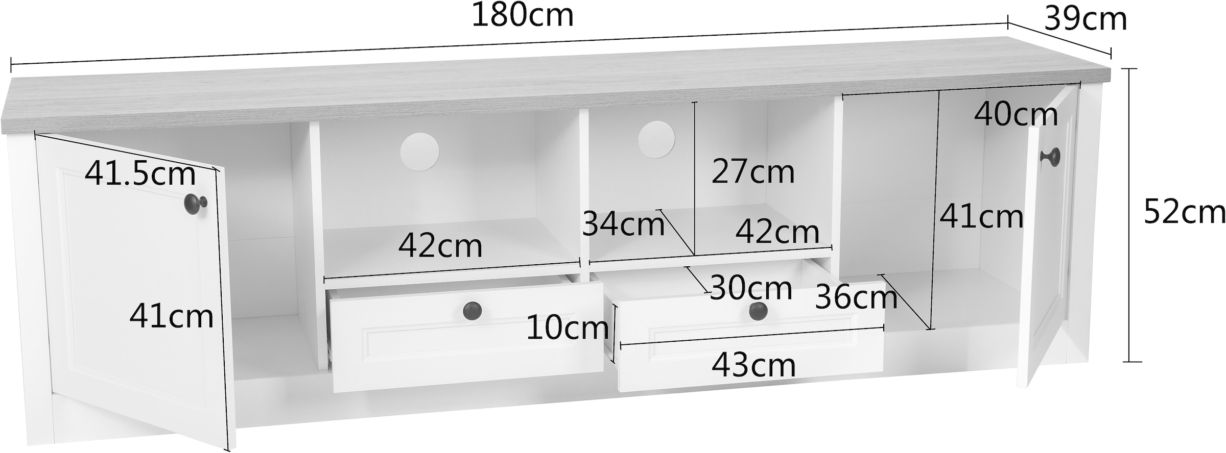 OTTO home TV-Board »Ismund« aus MDF, mit Holz-Zierleiste, schwarzem Metallgriff, Breite 180 cm
