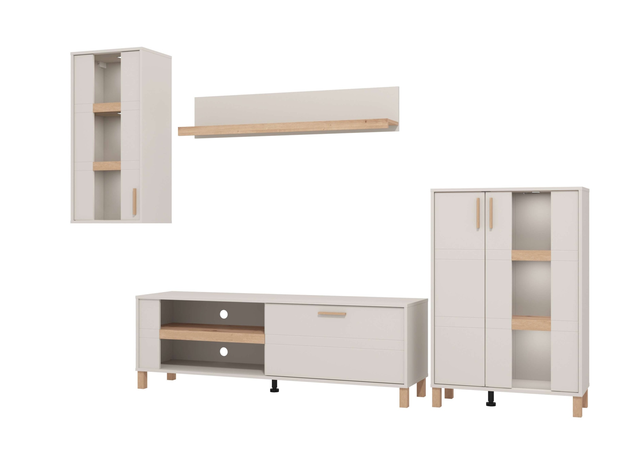 Home affaire Wohnwand »Sheffield, inkl. TV-Board, Highboard, Hängevitrine und Wandregal«, (Komplett-Set, 4 St.), Getöntes Glas, 2D-beschichtetes MDF-Profil, Heißprägedetails