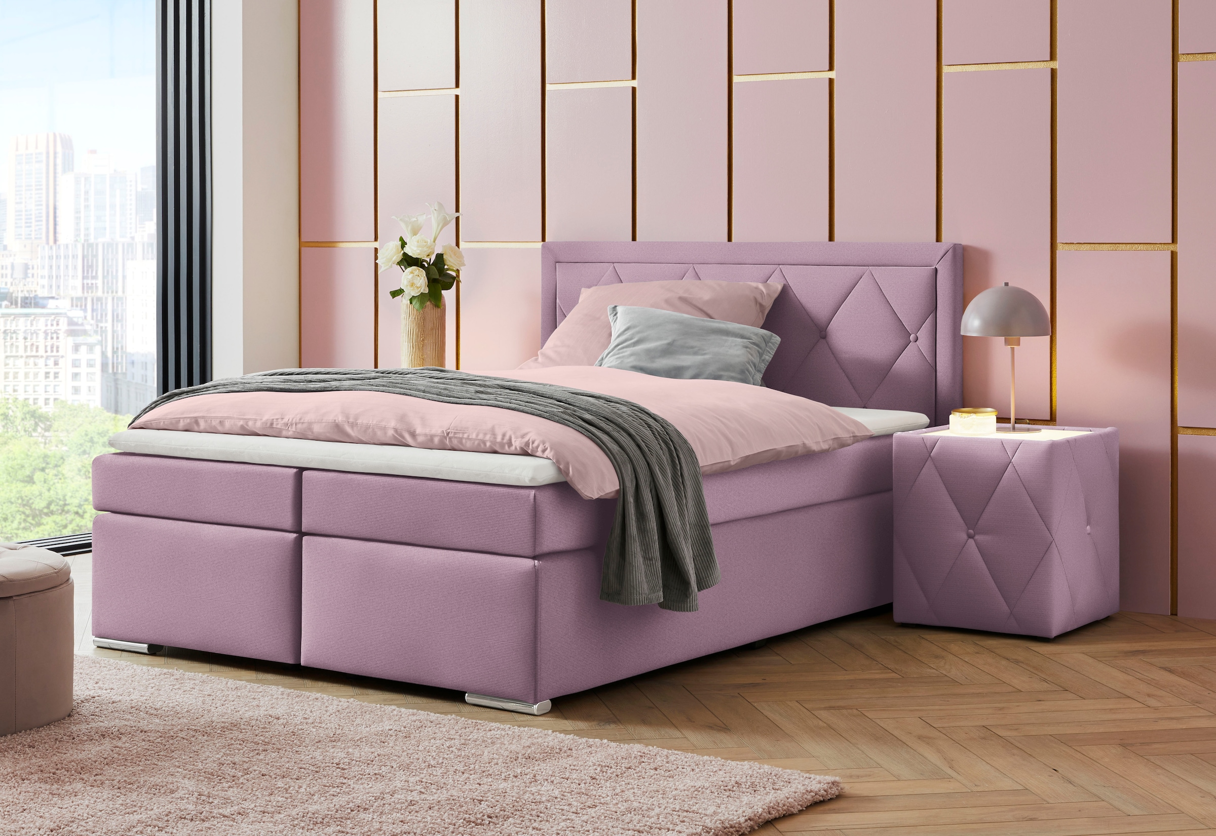 Leonique Boxbett »Alfie, Bestseller, wahlweise mit Bettkasten«, mit Knopfheftung im Kopfteil, H2, H3 und H4 wählbar