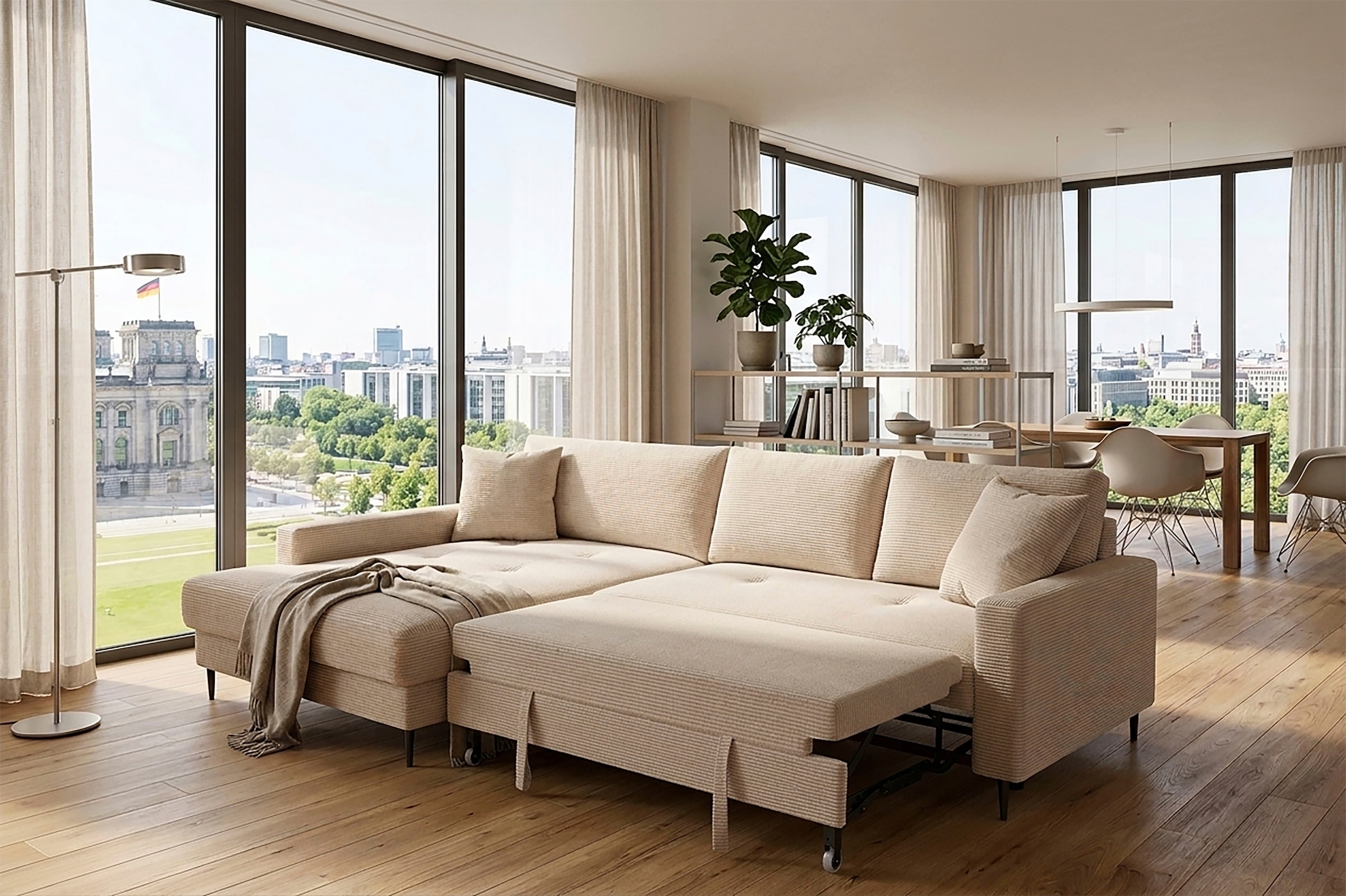 OTTO home Ecksofa »Summer L-Form, B: 284 cm, Schlaffunktion, 2 Zierkissen« optional mit Kopfstützen, Wellenfederung, frei stellbar