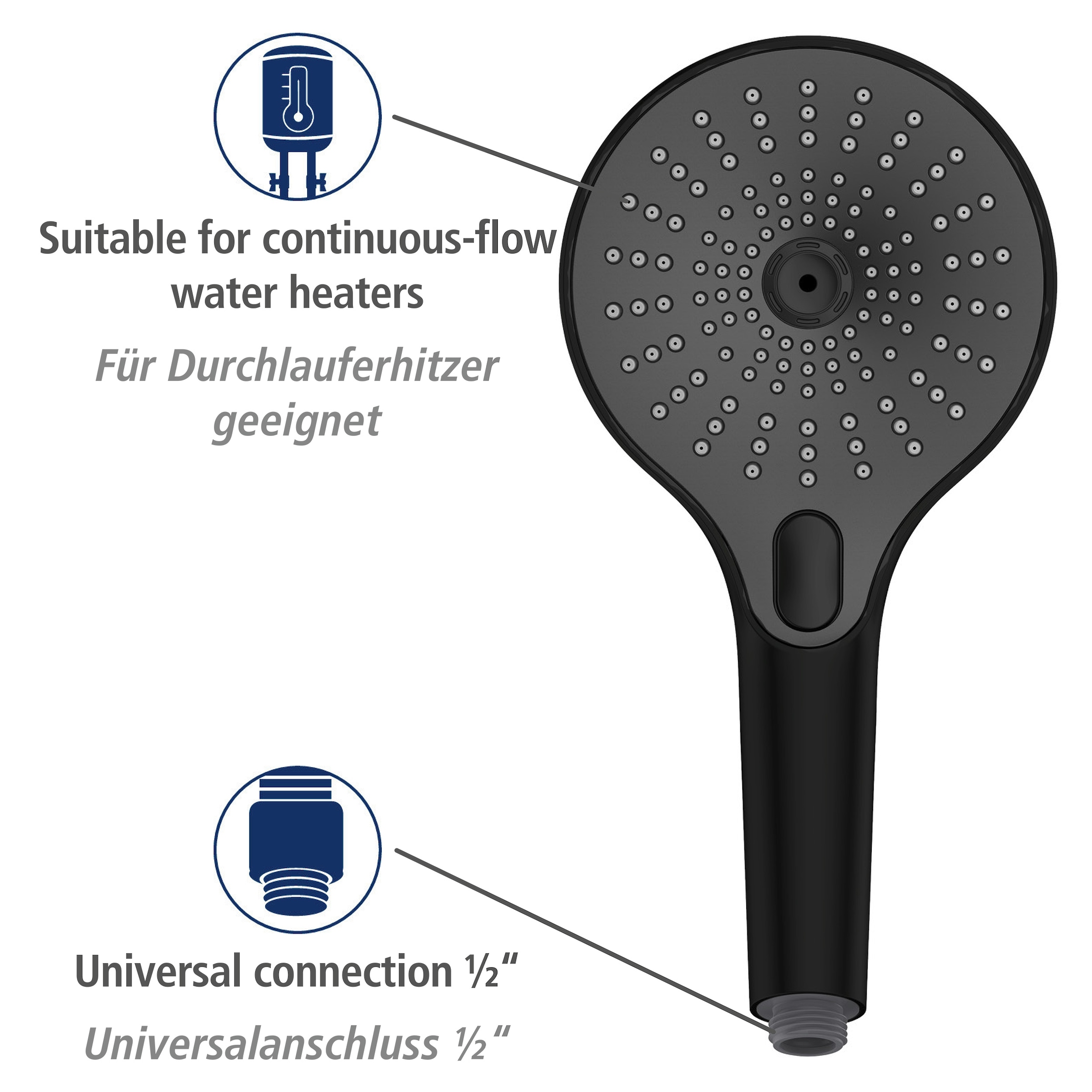 WENKO Handbrause »Ultimate Shower«, (1 tlg.), Schwarz/Grau, Ø 13 cm