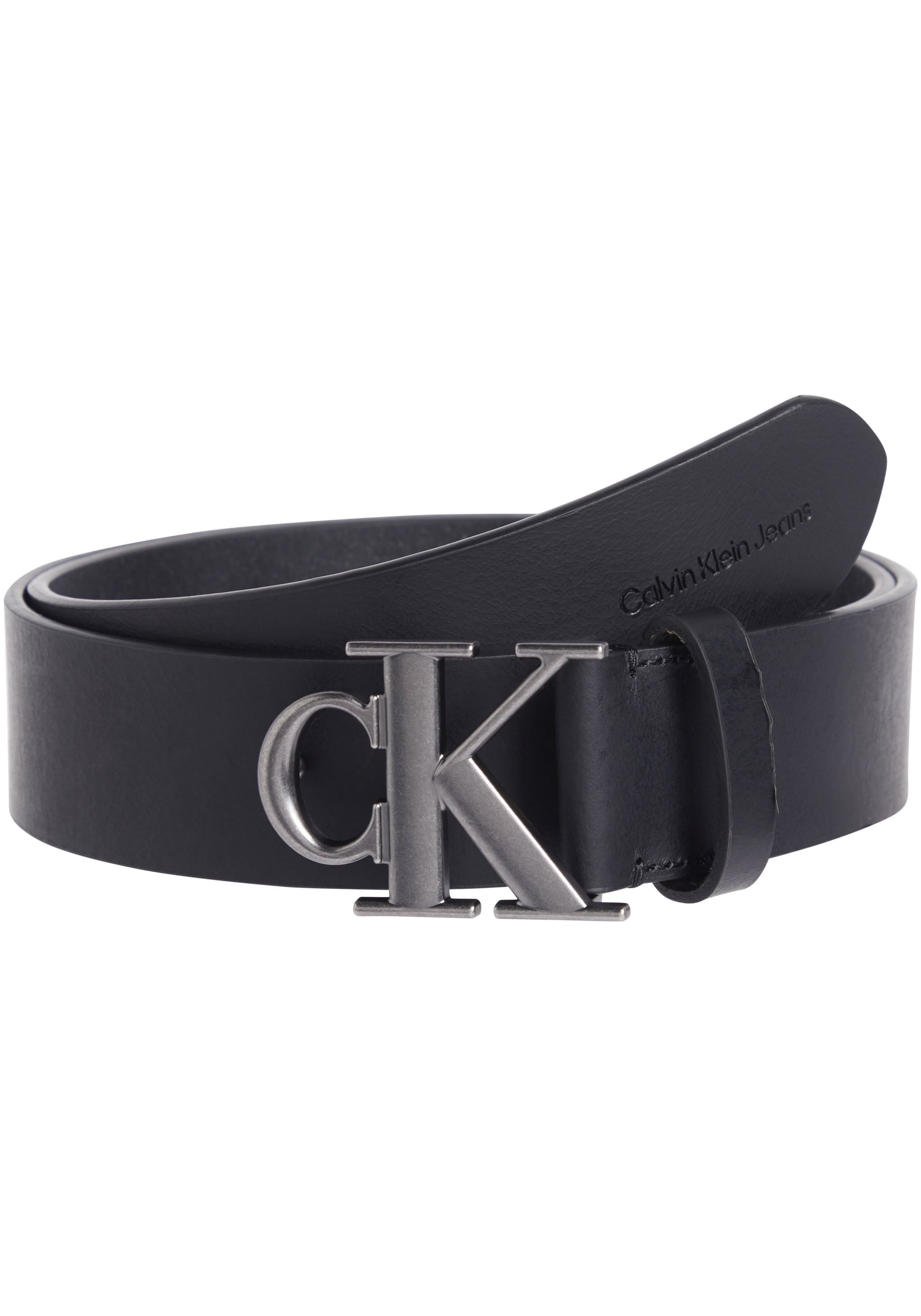 Calvin Klein Jeans Ledergürtel »ROUND MONO PLAQUE LTHR BELT 40MM«, mit CK-Logoschließe