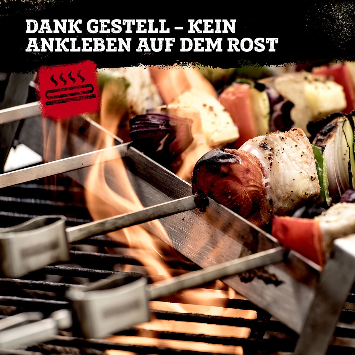 FMprofessional Grillspieß »Grill-Spieße mit Halterung aus Edelstahl - Inklusive Abstreifer« 4 XXL Spieße mit Halter für den Grill – Zubehör für Schaschlik & Co
