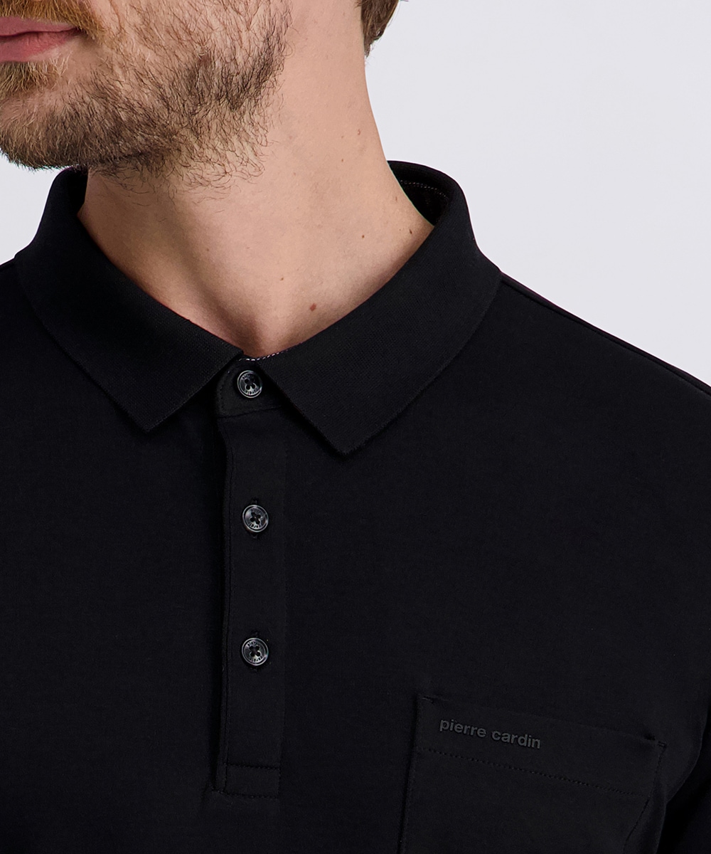 Pierre Cardin Langarm-Poloshirt, Brusttasche mit Marken- Applikation