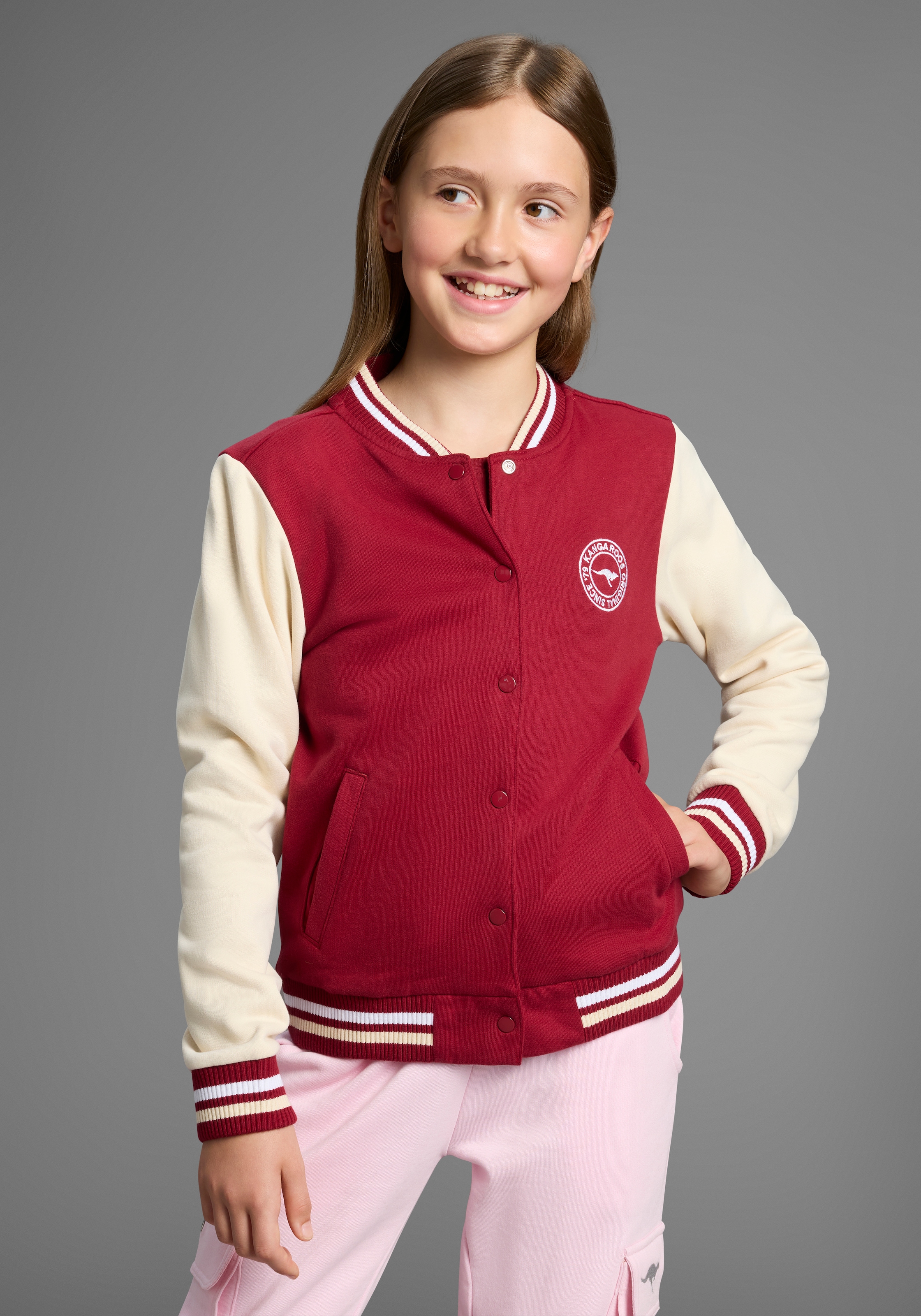 Kangaroos Mädchen Sweatjacke »College-Jacke« mit Kragen in rot, Größe 164/170