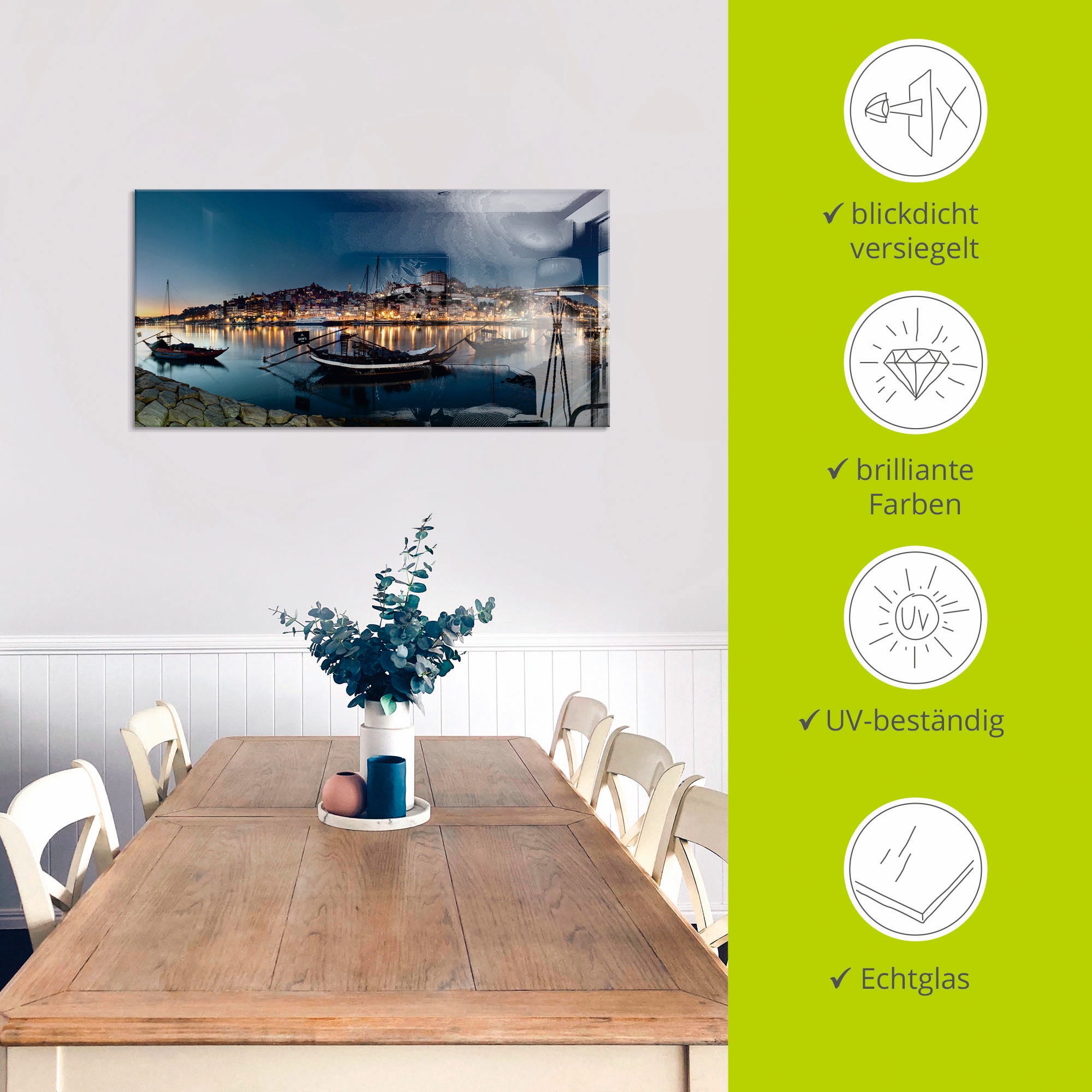 Artland Glasbild »Porto - Nachtpanorama«, Europa, (1 St.), in verschiedenen Größen
