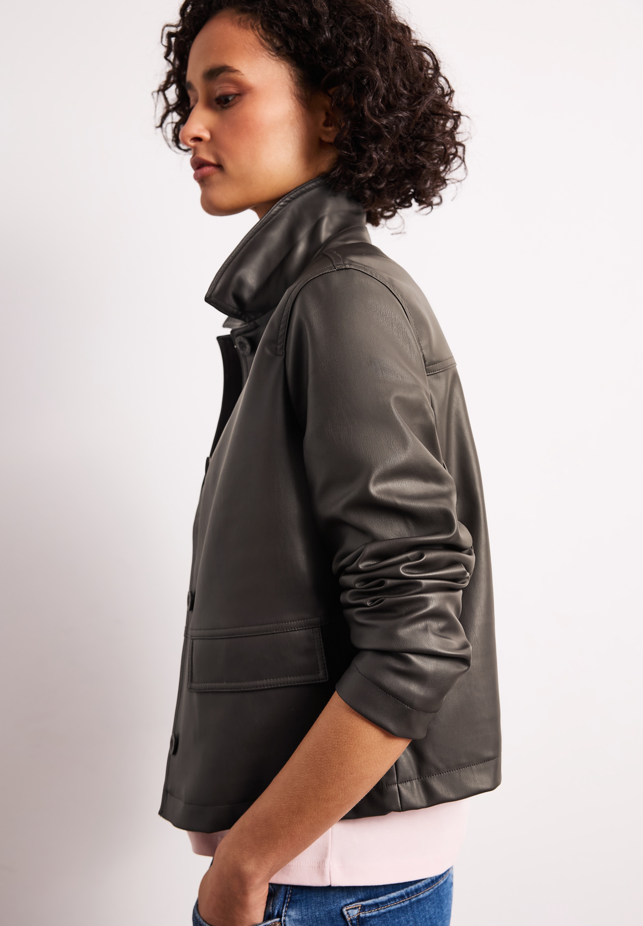 STREET ONE Blouson ohne Kapuze im Leder-Look mit Knöpfen