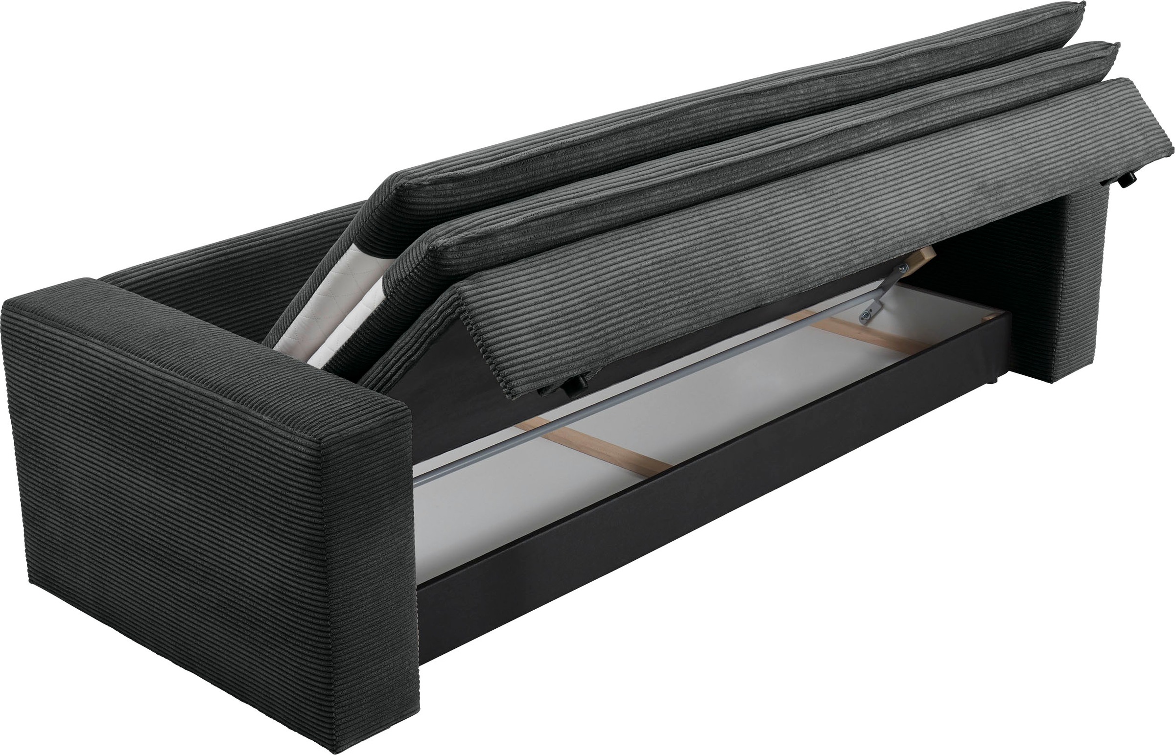 Places of Style 3-Sitzer »PIAGGE«, Cord-Bezug - mit Bettfunktion und Bettkasten, mit praktischem Topper