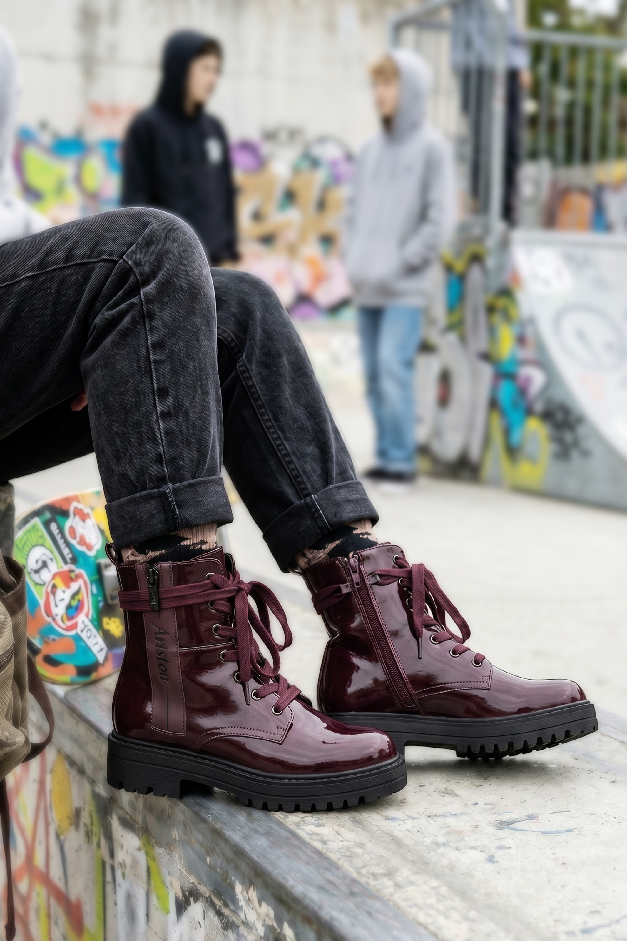 Aniston SHOES Schnürboots  Ankle Boots mit Reißverschluss, in Glanz-Optik - NEUE KOLLEKTION