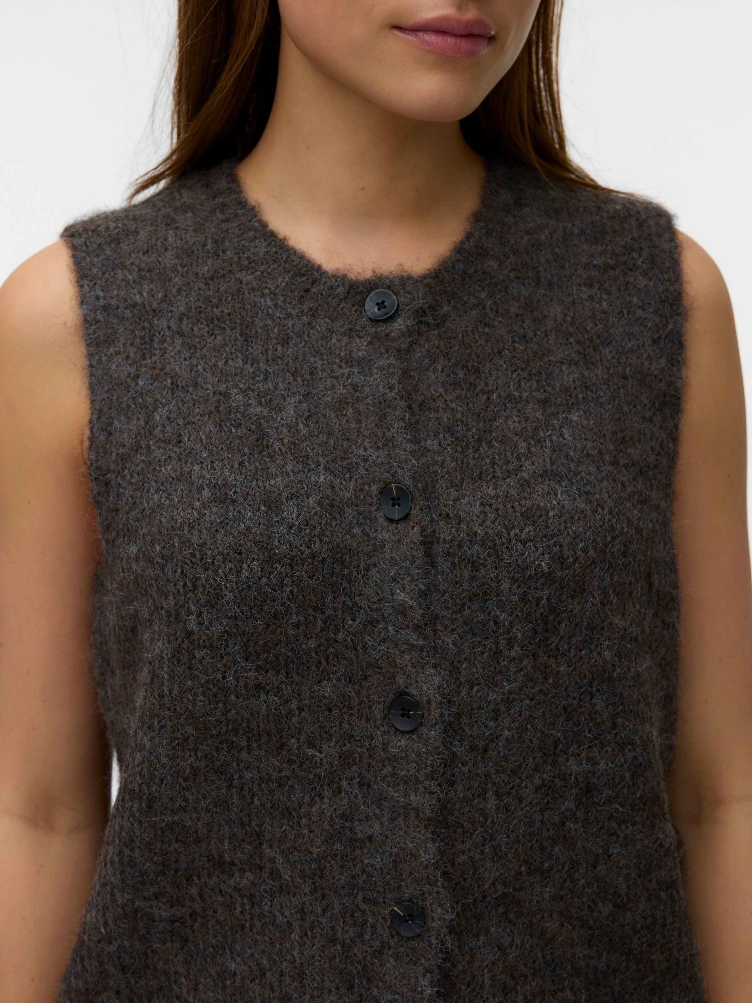 Vero Moda Strickweste »VMNOVAH SL O-NECK BUTTON VEST NOOS« Materialmix, loose fit