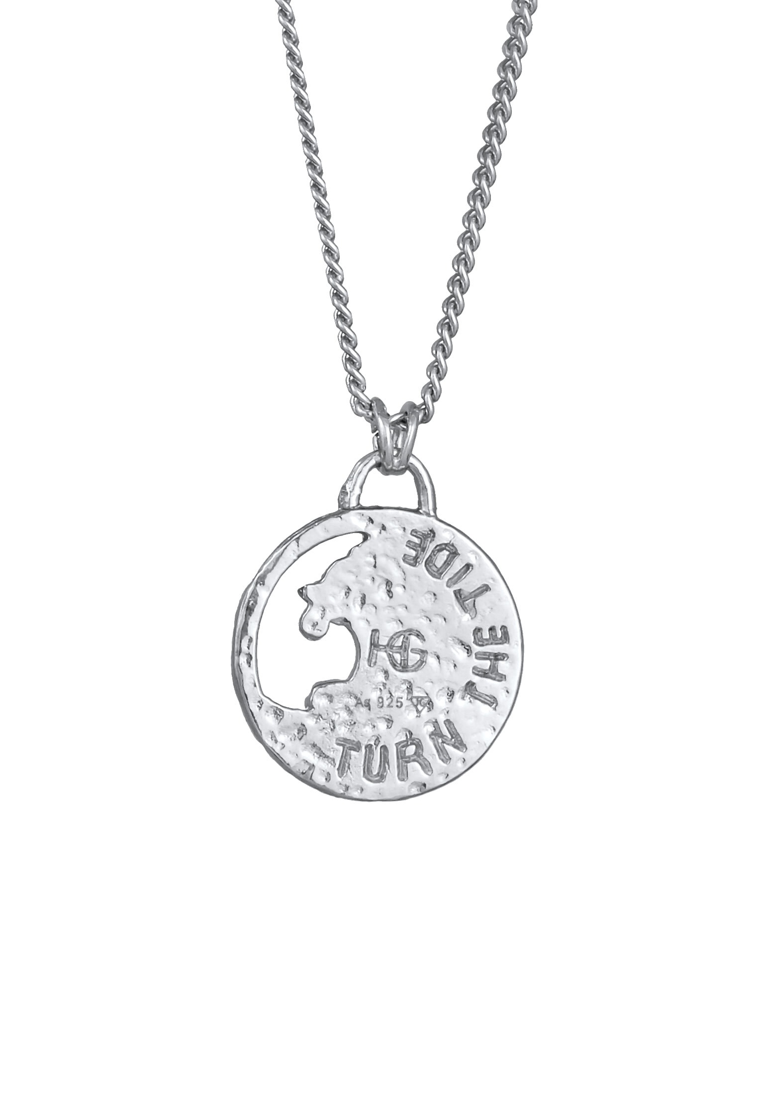 HAZE & GLORY Kette mit Anhänger »Halskette Anhänger Münze - Tide Welle Maritim 925 Silber«