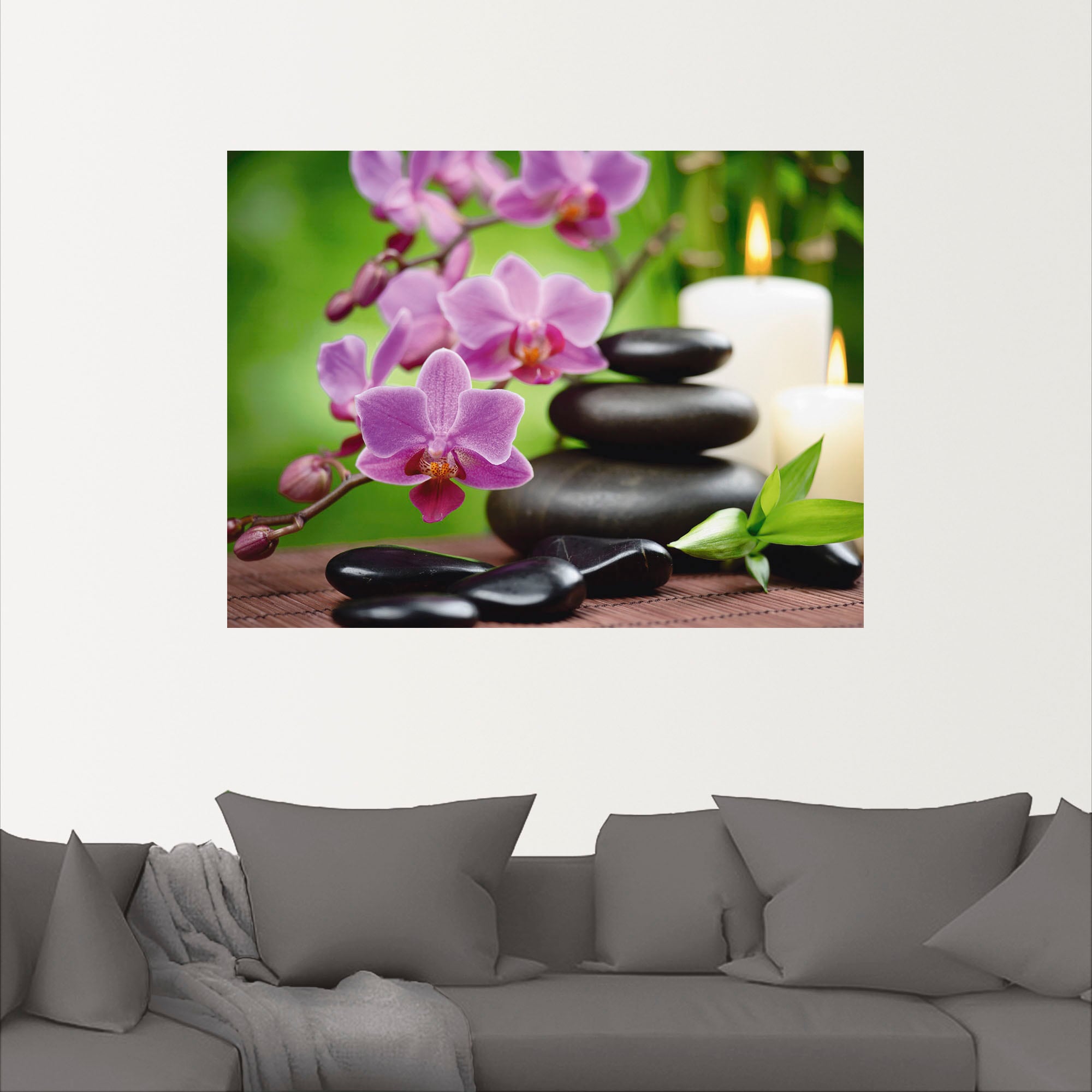 Artland Wandbild »Zen Basaltsteine und Bambus auf Holz«, Zen, (1 St.), als Alubild, Outdoorbild, Leinwandbild, Poster, Wandaufkleber