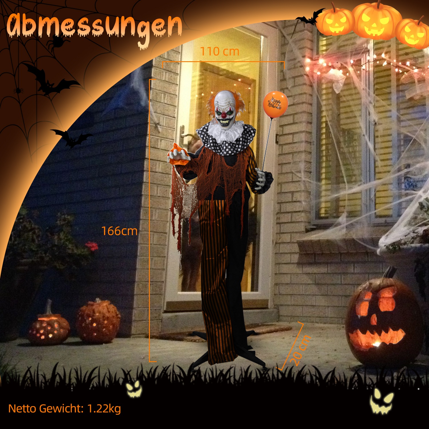 SHX Dekofigur »Stehender animierter Clown«, Bewegung, Soundeffekt