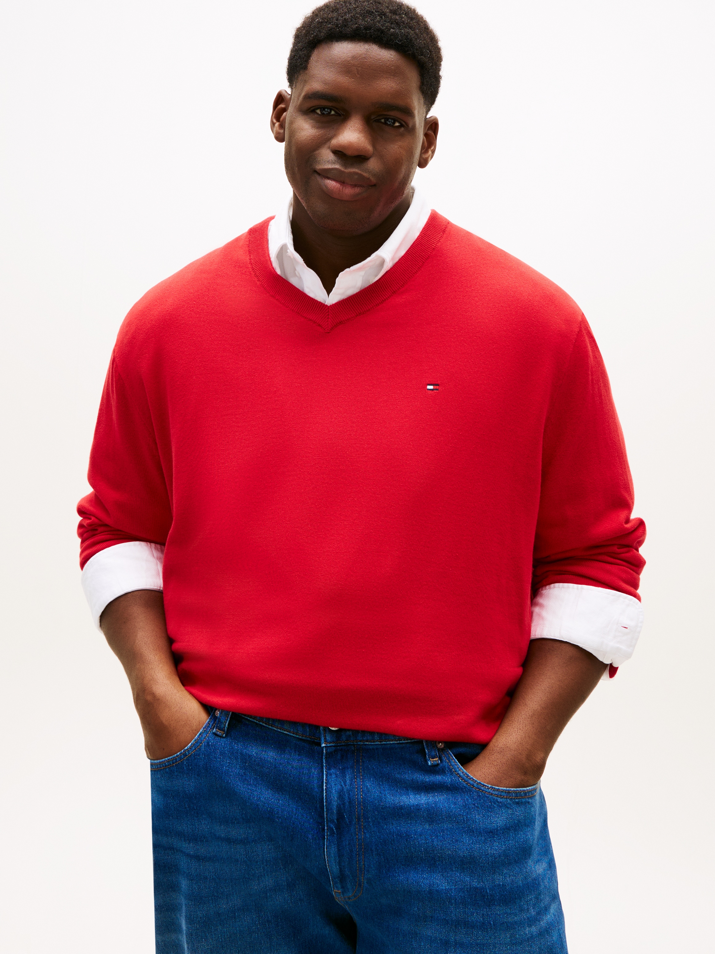 Tommy Hilfiger Big & Tall V-Ausschnitt-Pullover »BT-ESSENTIAL COTTON« Rippbündchen am Ärmel, Saum und Ausschnitt,  Große Größen, normale Passform