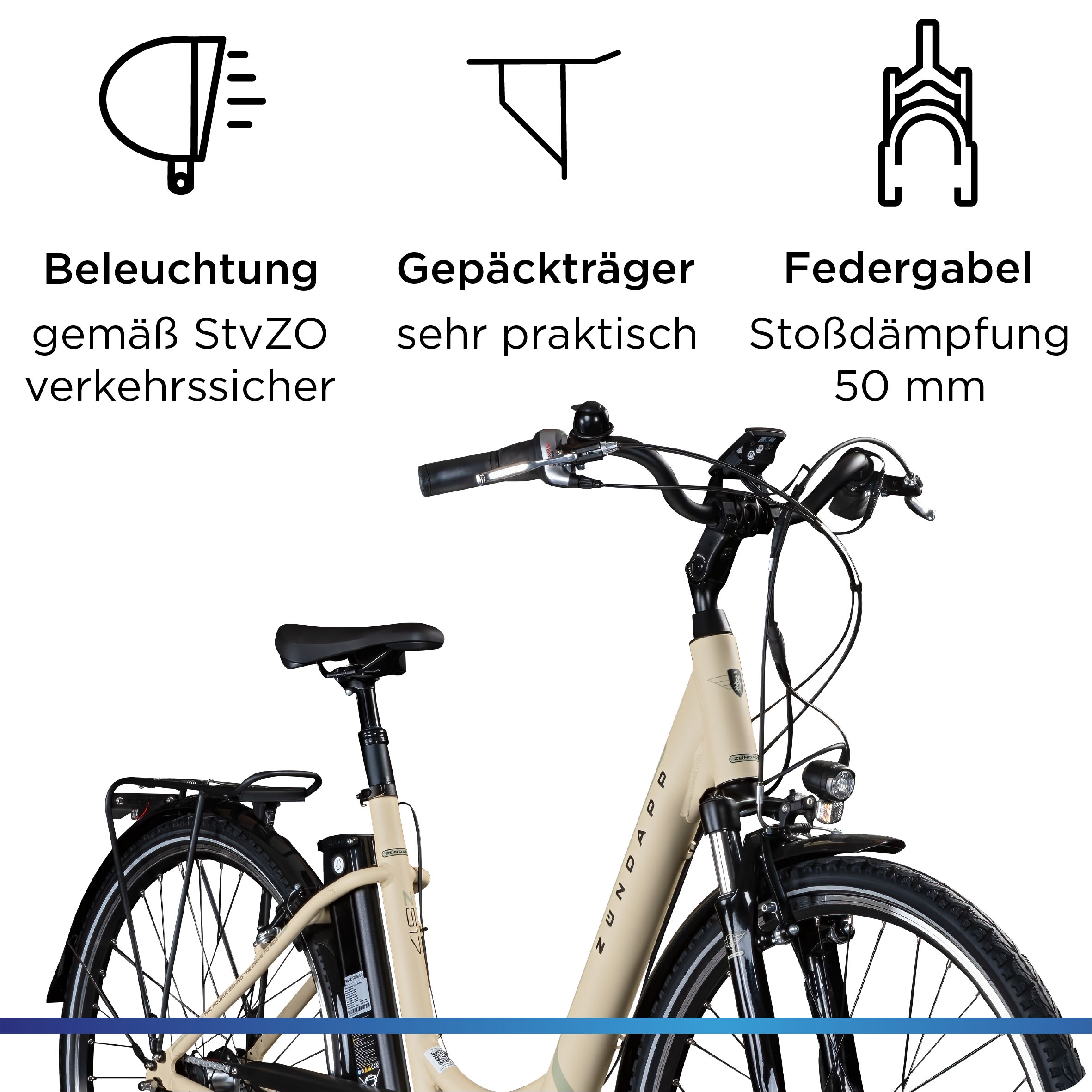 Zündapp »Z517« 7 Gang Shimano Nexus Schaltwerk Nabenschaltung Frontmotor 250 W Pedelec, Elektrofahrrad für Damen u. Herren