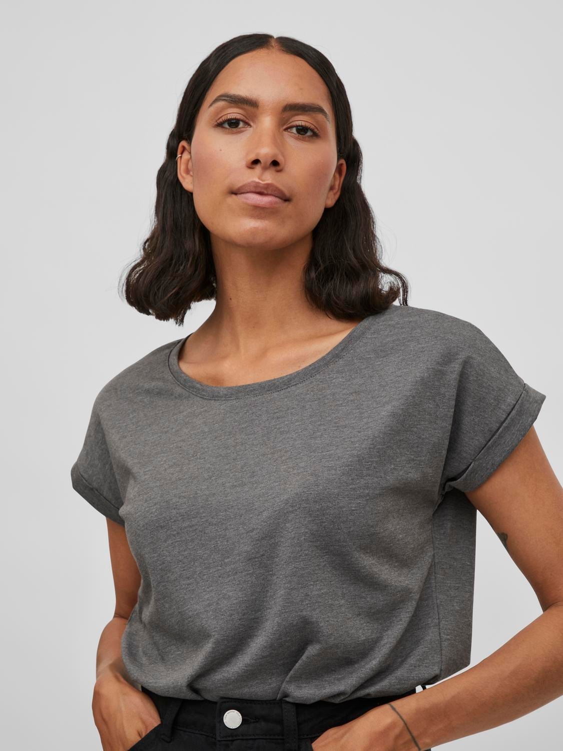 Vila Rundhalsshirt »VIDREAMERS NEW PURE T-SHIRT/SU-NOOS«, Basic Damen-T-Shirt mit Rundhalsausschnitt und umgeschlagenen Ärmeln