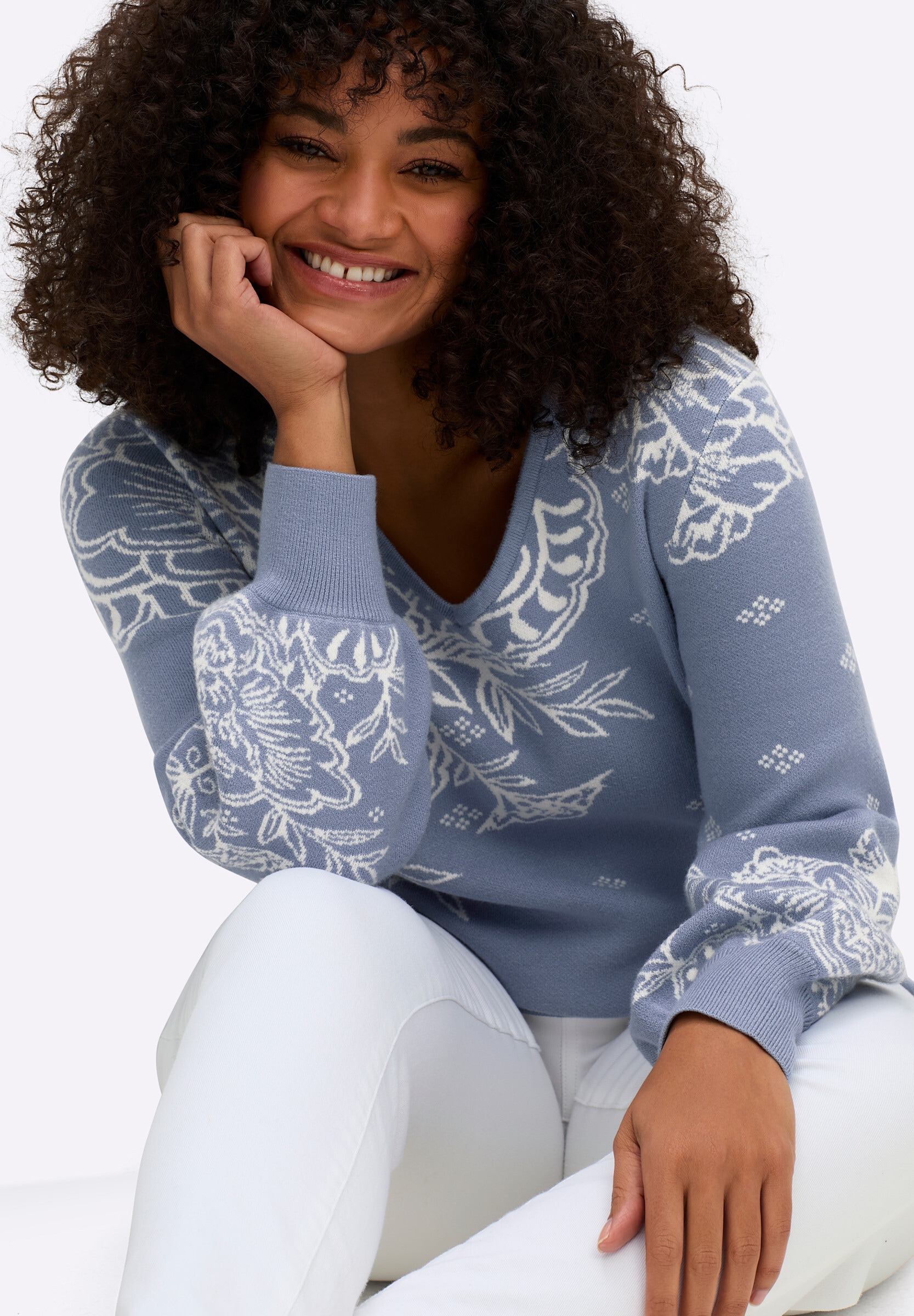 sheego by Joe Browns Strickpullover »Pullover Jacquardpullover mit Blüten«