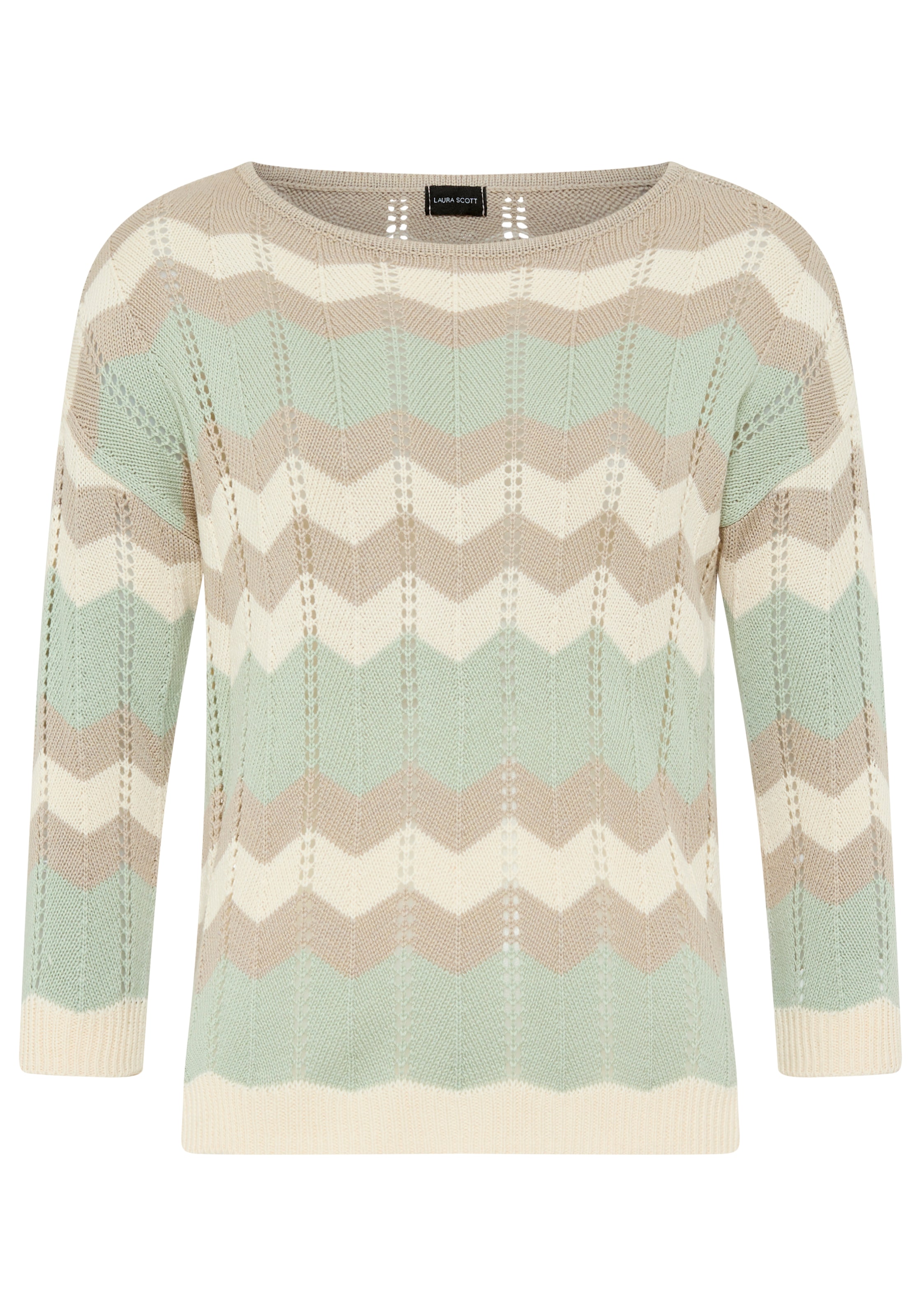 Laura Scott Strickpullover leichter Übergangspullover mit Ajourmuster und 3/4 Ärmeln