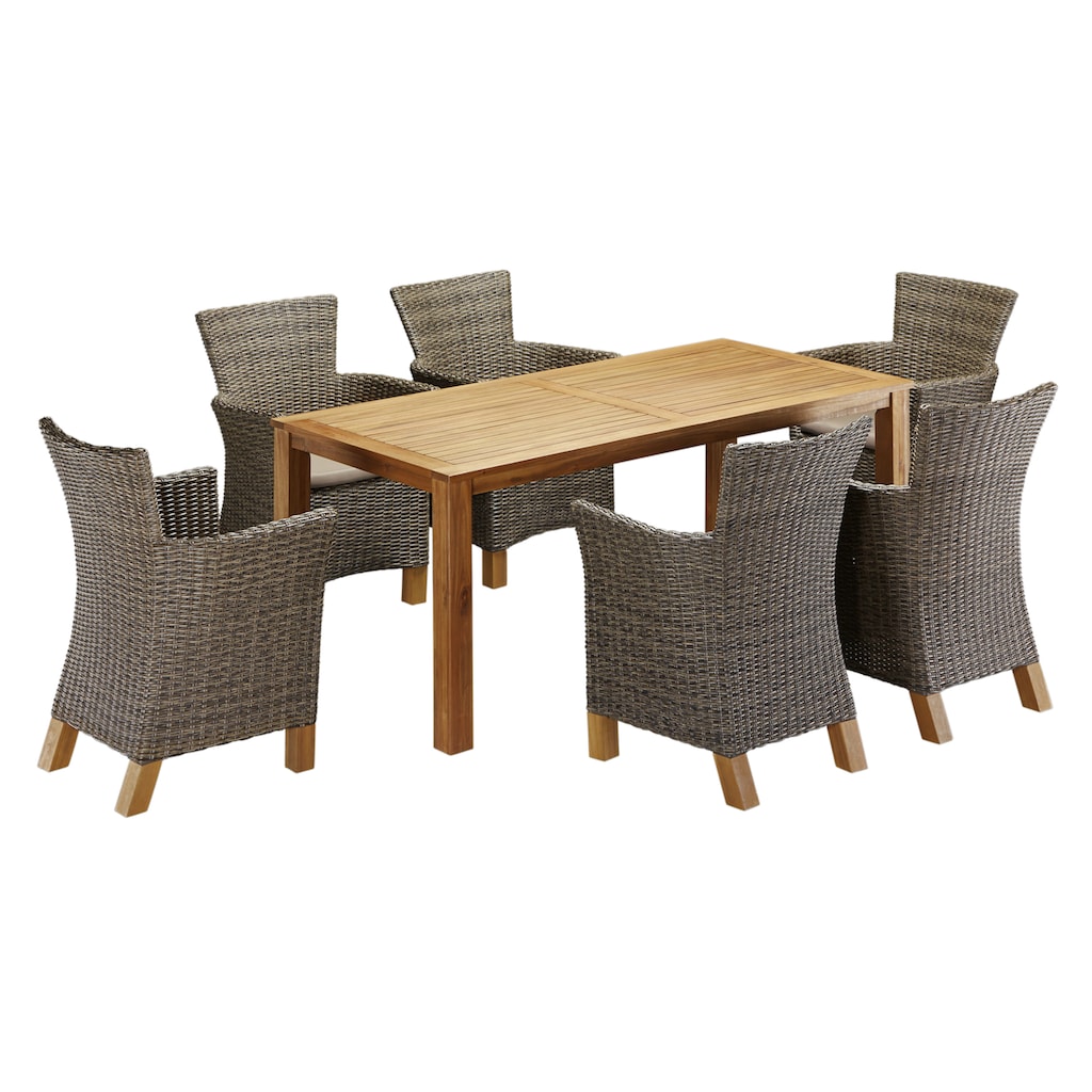 MERXX Garten-Essgruppe »Toskana«, (13 tlg.), 6 Sessel, Tisch 185x90cm, Polyrattan/Akazie