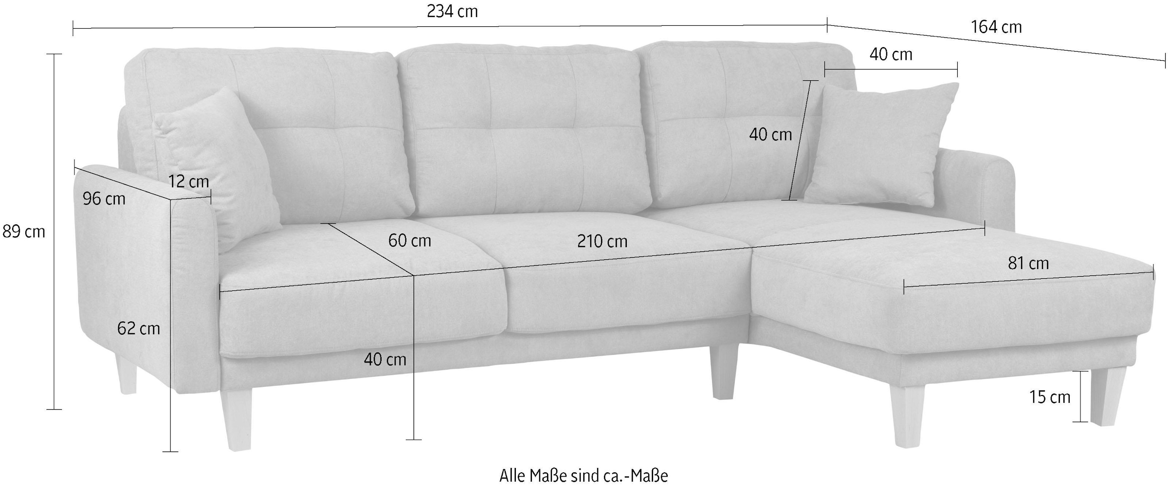 Home affaire Ecksofa »TRIPLO optionale Schlafsofa mit Bettkasten, Maße B/T/H: 234/164/89 cm« L-Form wahlweise mit Bettfunktion - Liegefläche 132x210 cm