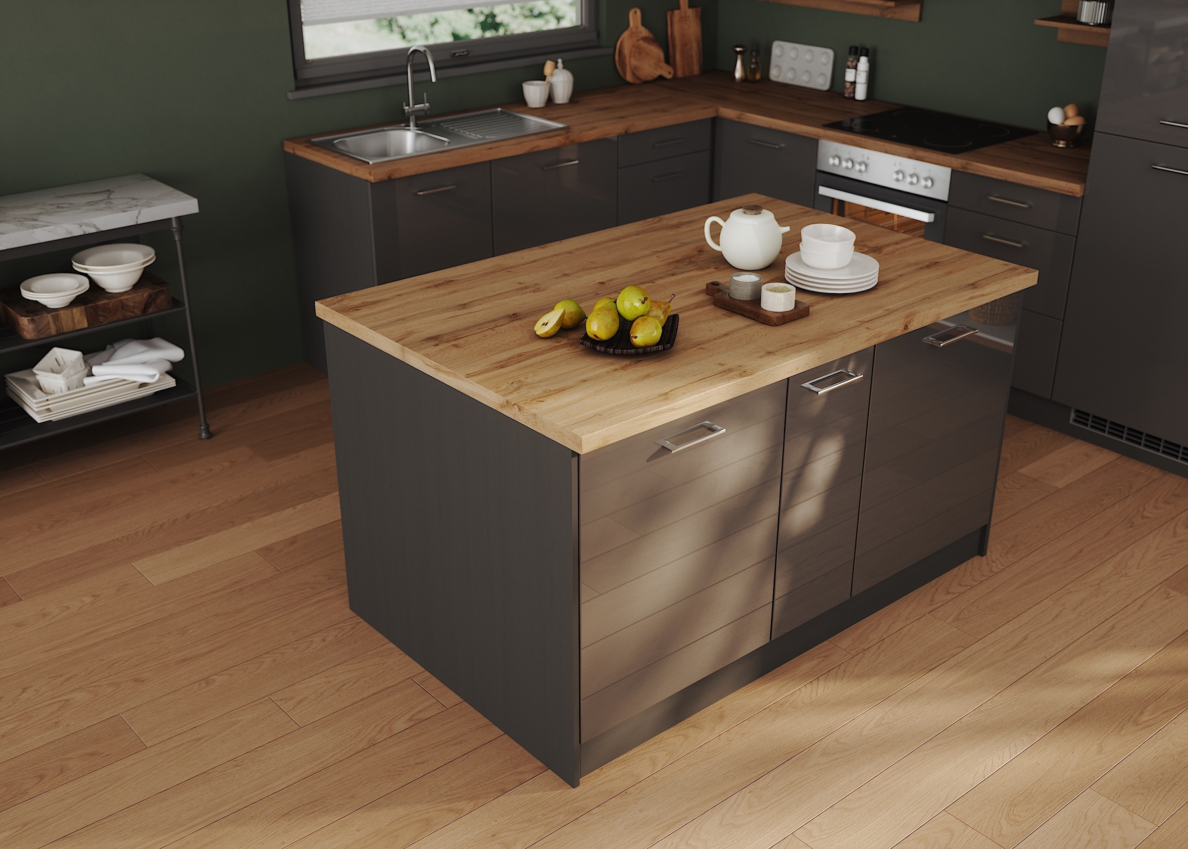 KOCHSTATION Kücheninsel »KS-Milan«, Stellmaß 153/100 cm, viel Stauraum, Lebensmittelpunkt: Küche