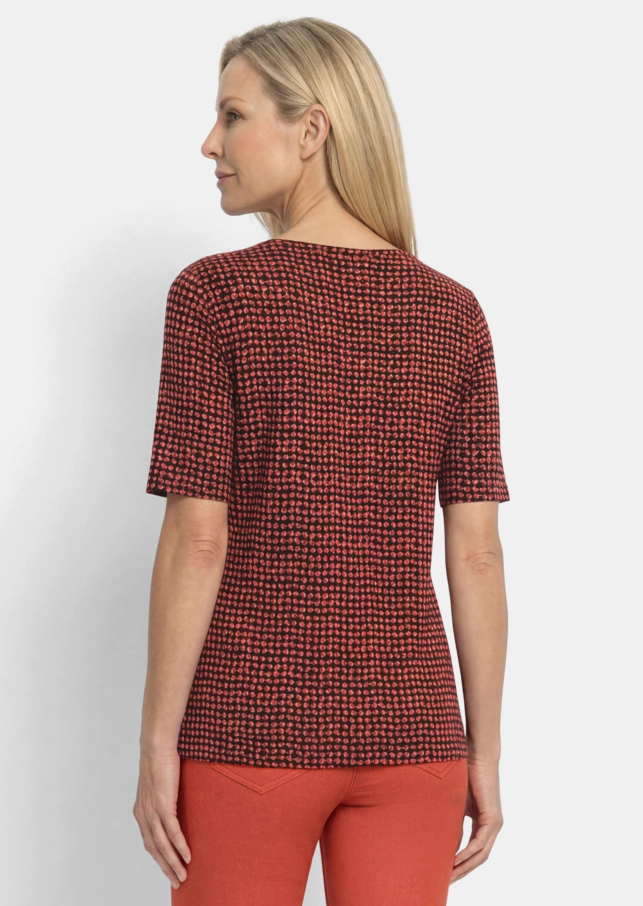 GOLDNER Kurzarmshirt »Kurzgröße Viskoseshirt mit geometrischem Minimal Print« stretchbequemer Viskosejersey