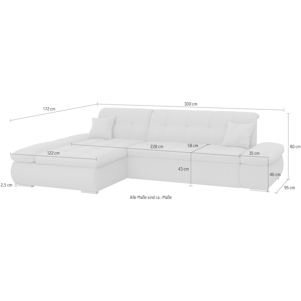 DOMO collection Ecksofa »Moric Schlafsofa B/T/H 300/172/80 cm, viele Bezugsarten, auch in Cord«