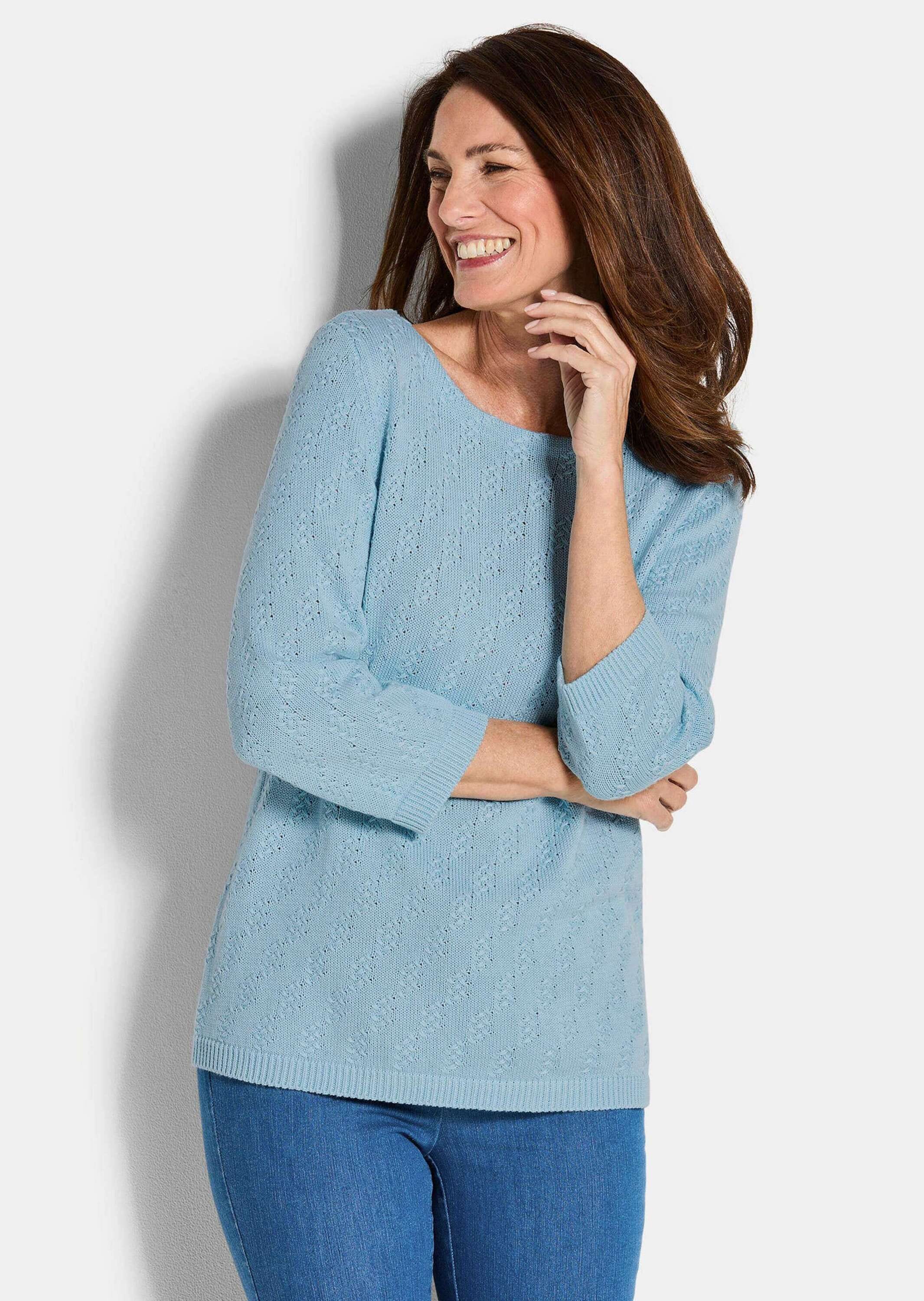 GOLDNER Rundhalspullover »Kurzgröße Halbarm Baumwollpullover mit Struktur« 3/4-Ärmel