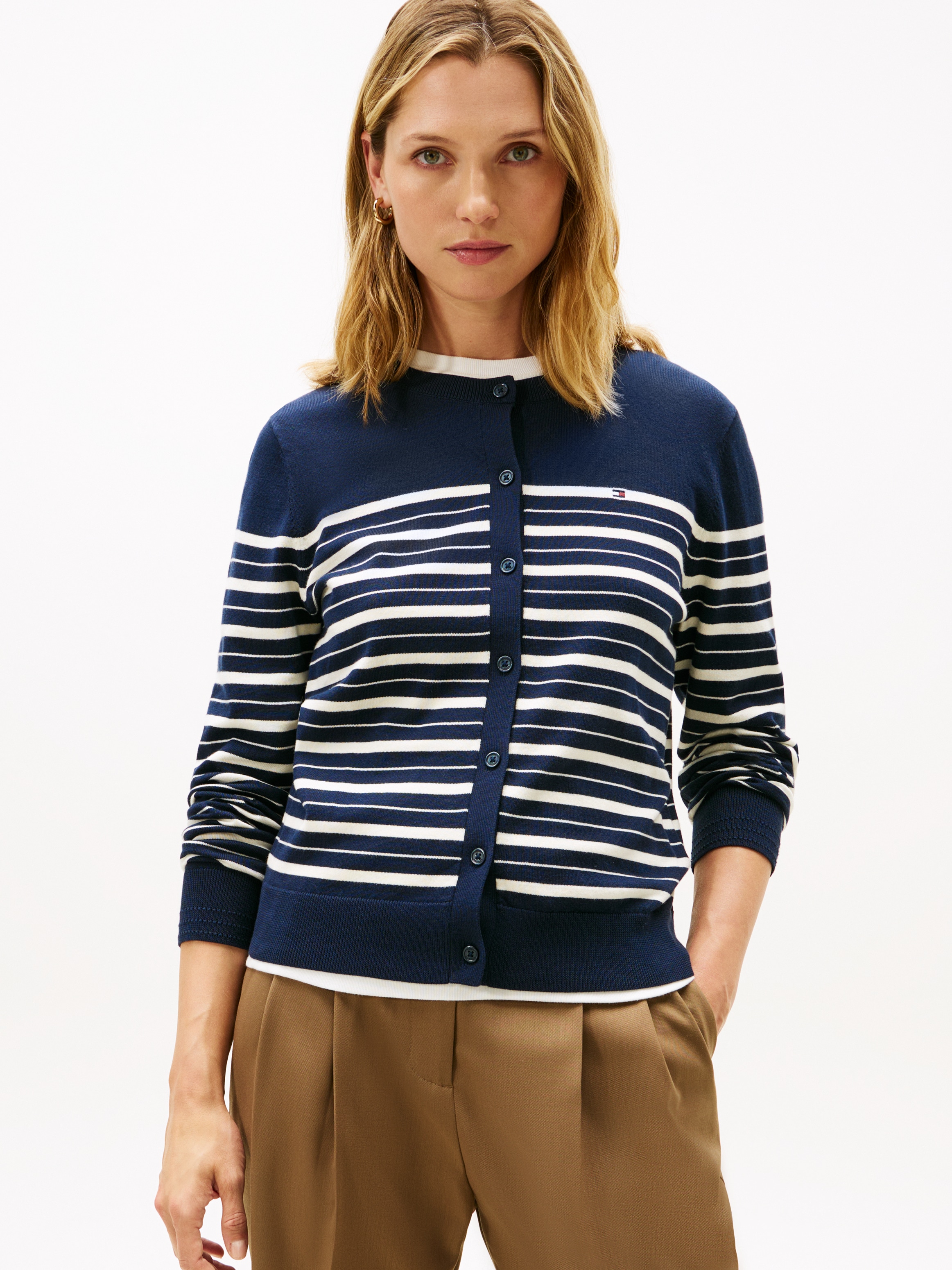 Tommy Hilfiger Cardigan »CO JERSEY STITCH CARDIGAN« Baumwollmischung, regular fit, Rundhals, goldfarbene Knöpfe