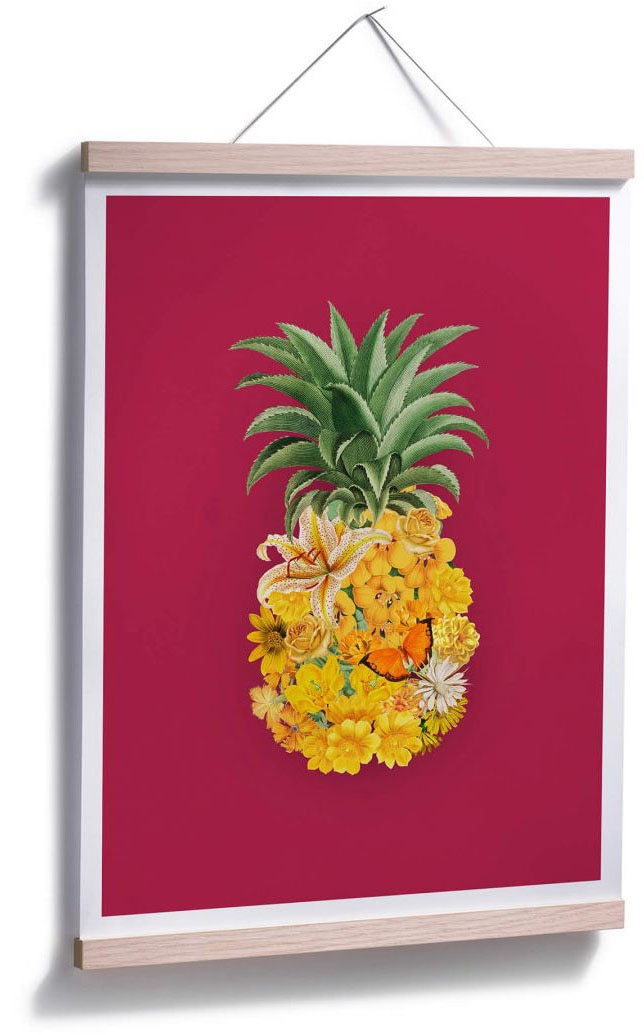 Wall-Art Poster »Ananas Blume Pink«, Blumen, (1 St.), Poster ohne Bilderrahmen