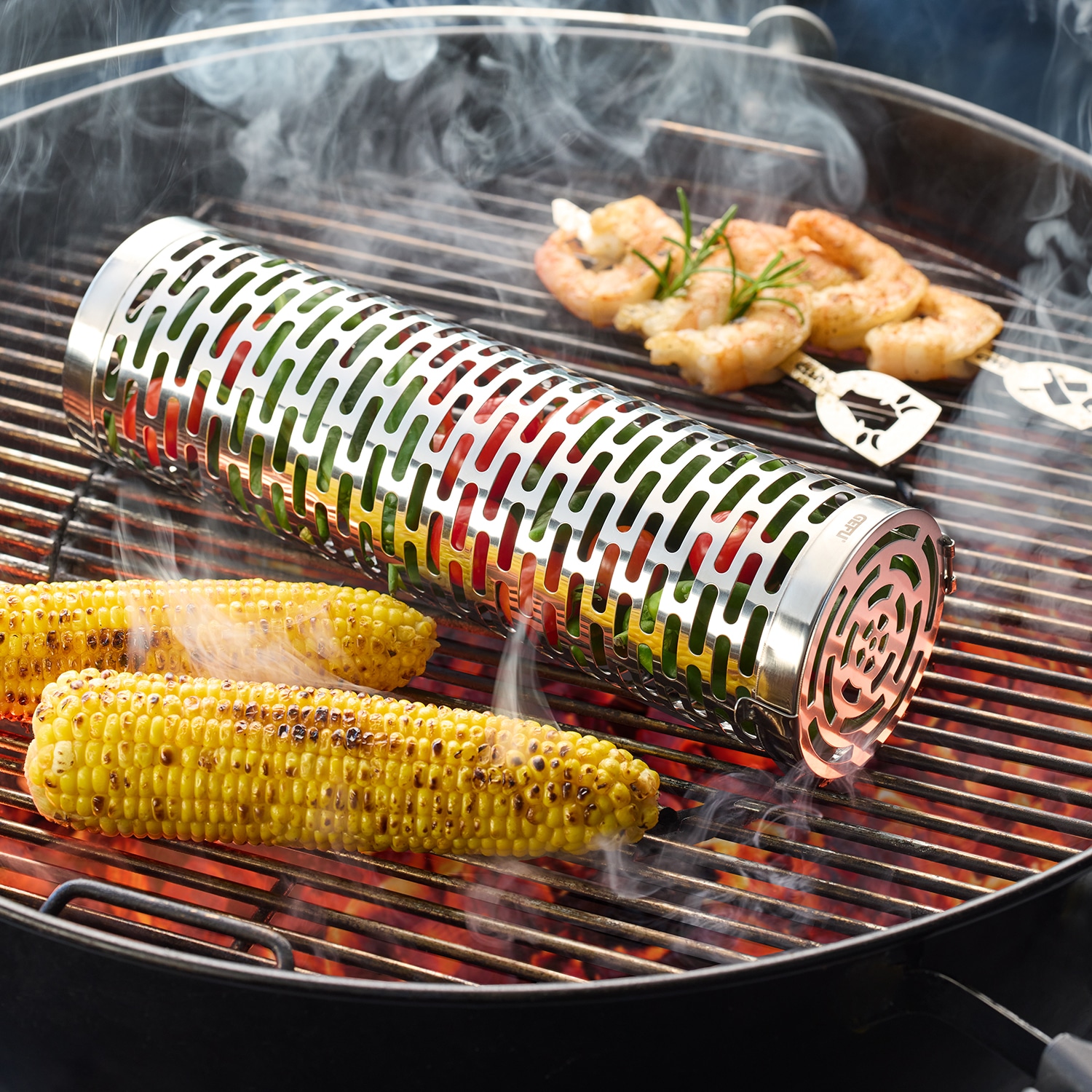 GEFU Grillguthalter »BBQ, mit Rollfunktion und Klappdeckel« Edelstahl 1 Stk. tlg. für gleichmäßige Hitzezirkulation und alle Grillarten