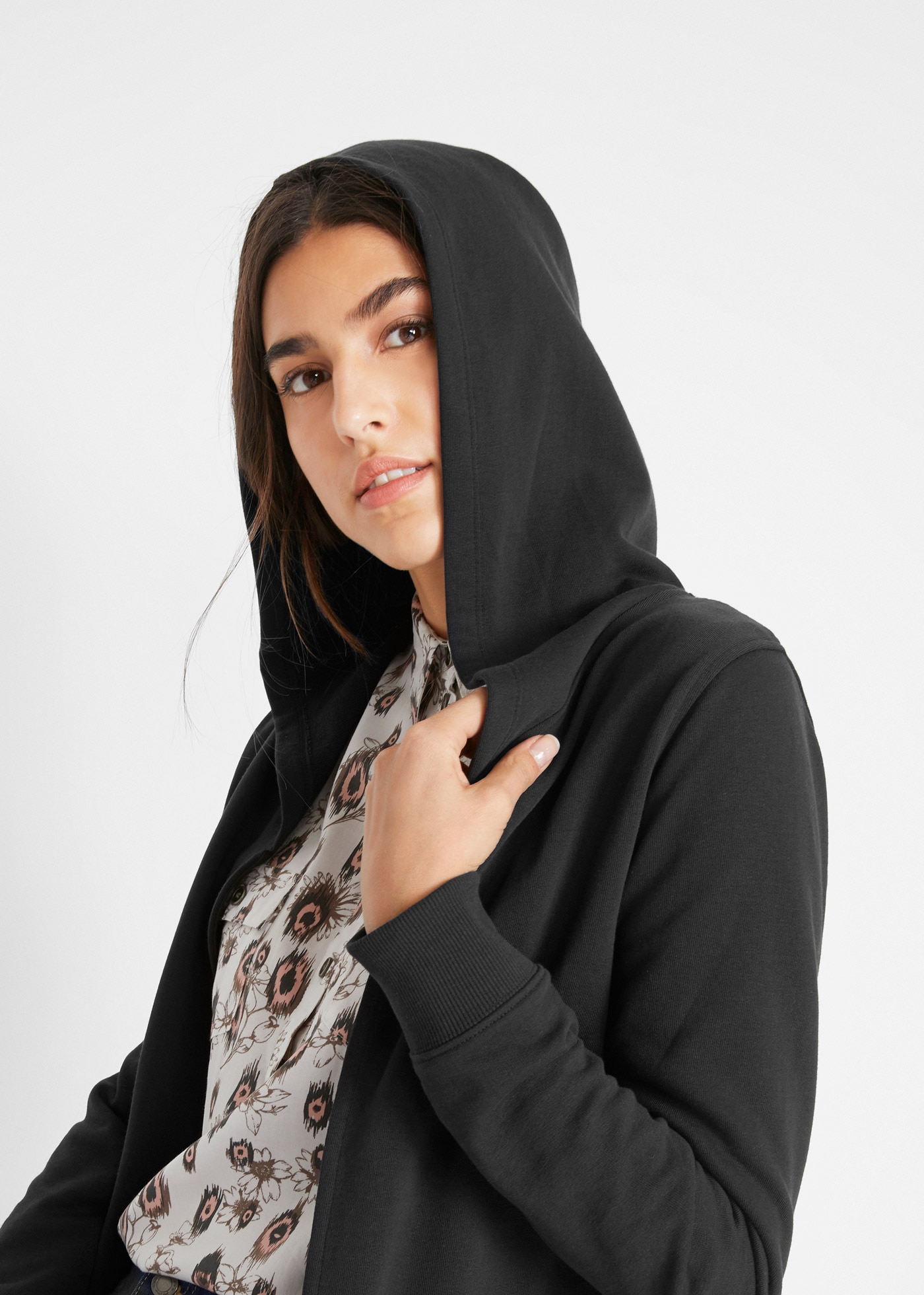 bonprix Sweatjacke Long-Sweatjacke aus Baumwoll-Mix