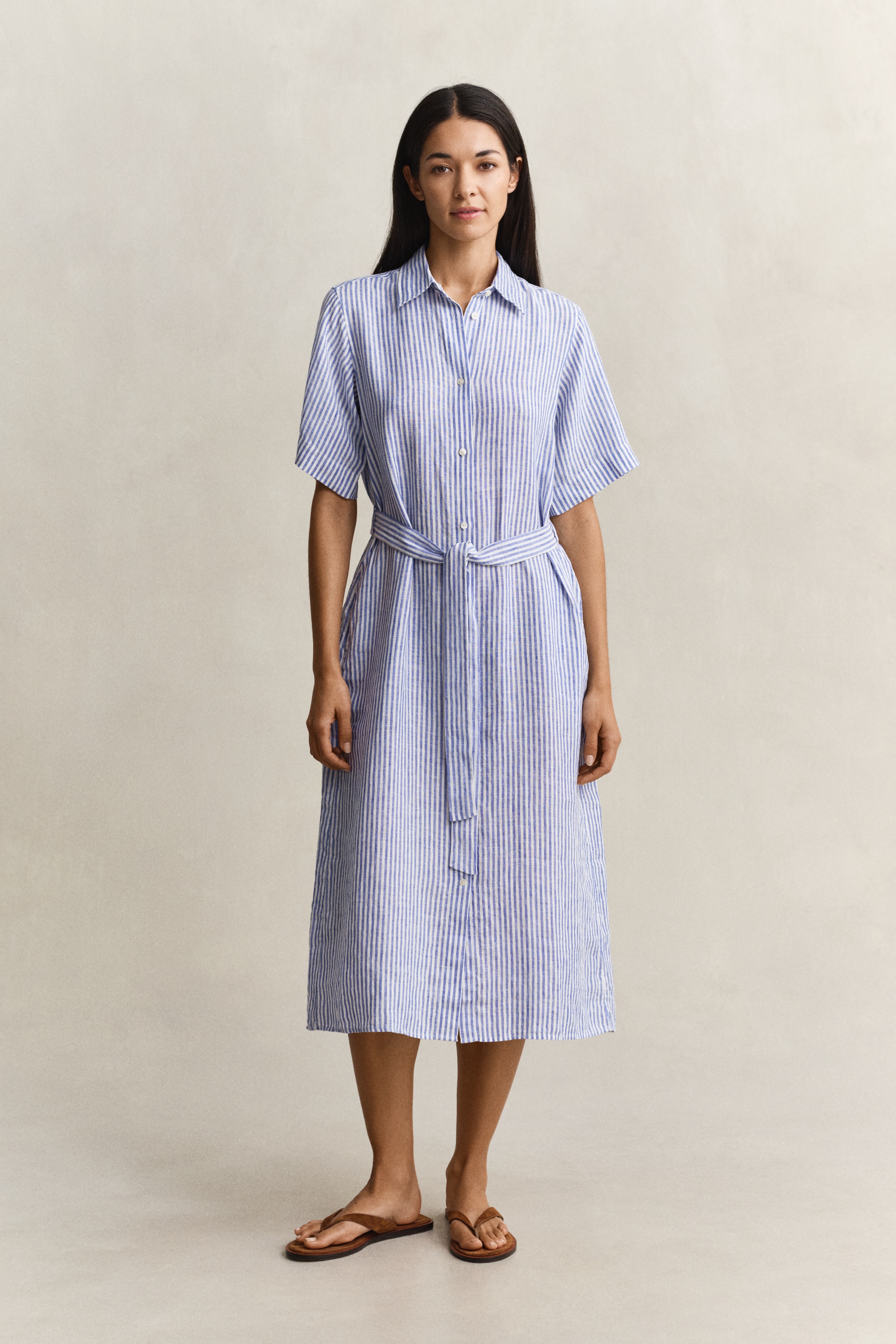 Gant Hemdblusenkleid »STRIPED LINEN« Seitennahttaschen Regular fit mit Bindegürtel