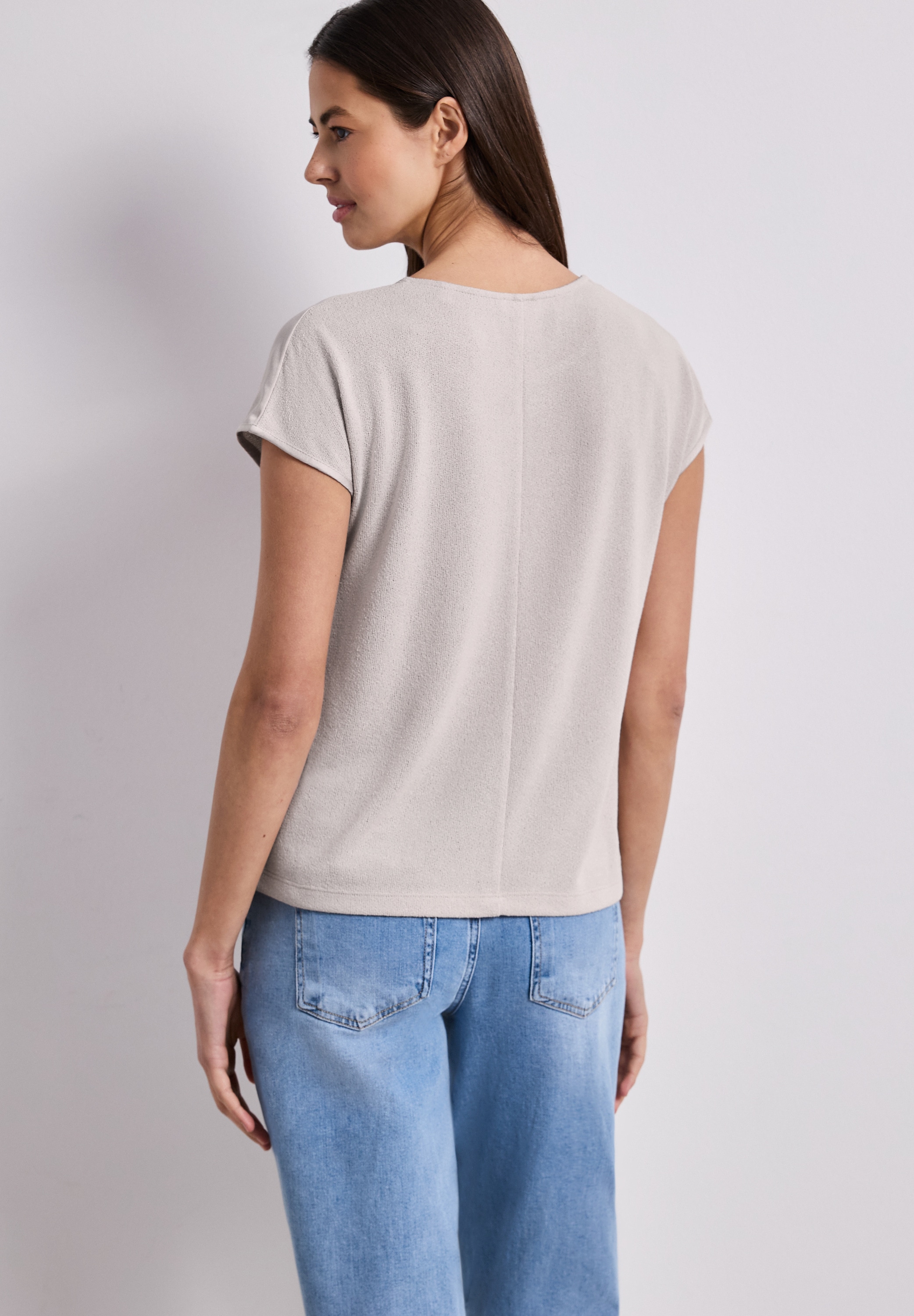 STREET ONE Shirttop unifarben, Sommershirt, in Strick-Optik