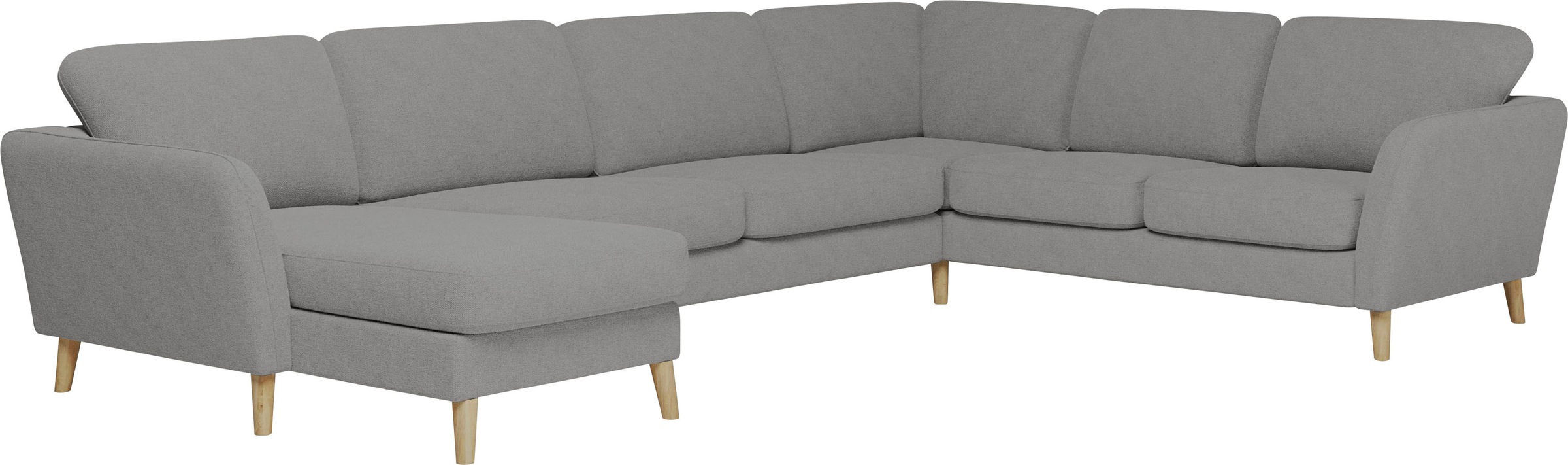 Home affaire Wohnlandschaft »MARSEILLE XXL 349cm, U-Form, Ottomane rechts/links wählbar«, Massivholzbeine Eiche, Landhausstil, Wellenunterfederung