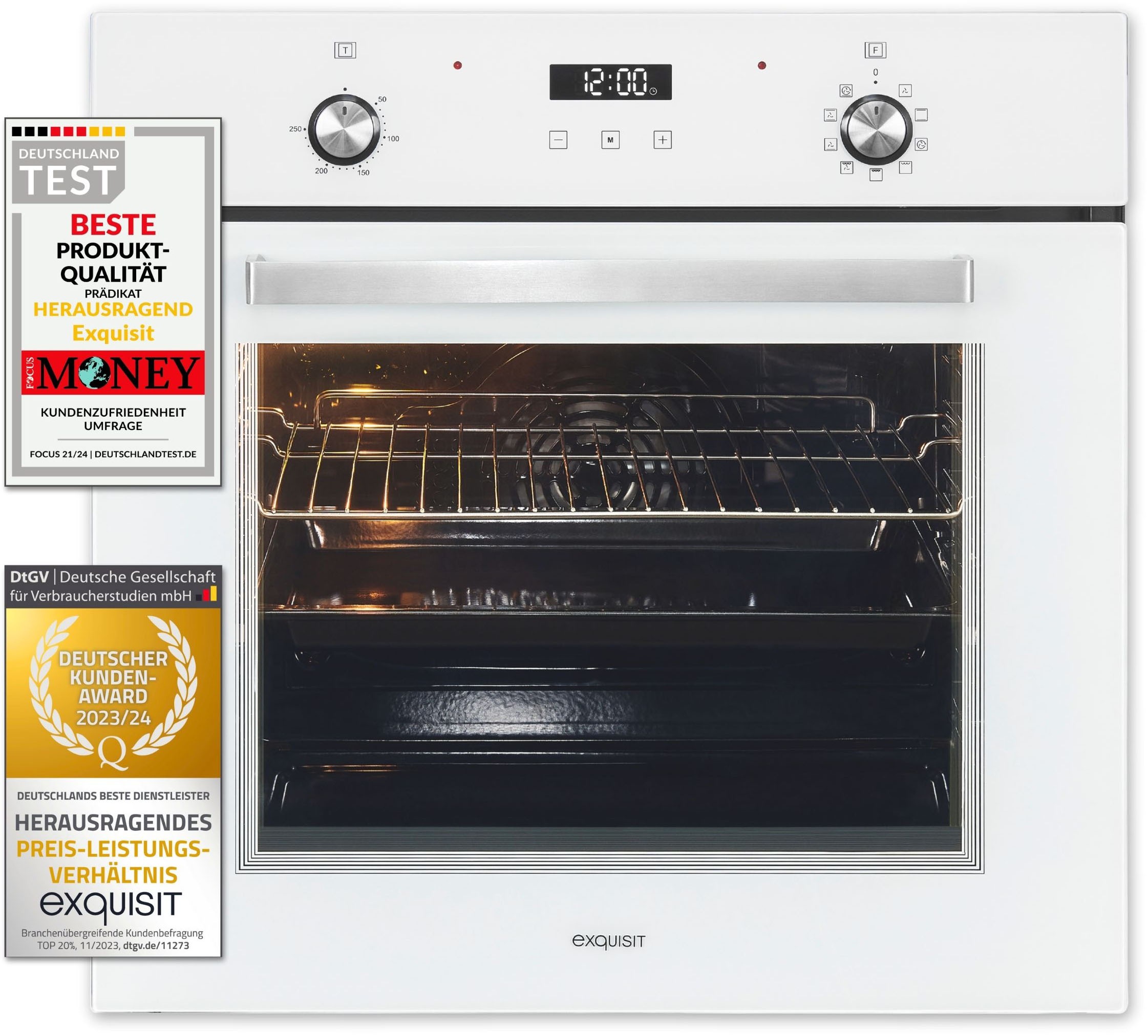 exquisit Backofen  »EBE76-9-H-020 weiss«, mit 1-fach-Teleskopauszug, Heißluft&Pizzastufe - ideal für ein Pizzabacken zuhause!Timer-Funktion