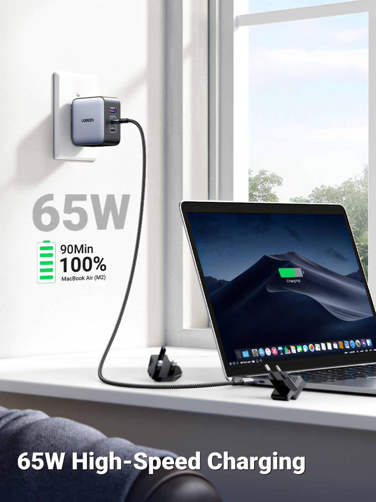 UGREEN Schnelllade-Gerät »USB-A+2*USB-C 65W GaN Worldwide Travel Fast Charger CD296«