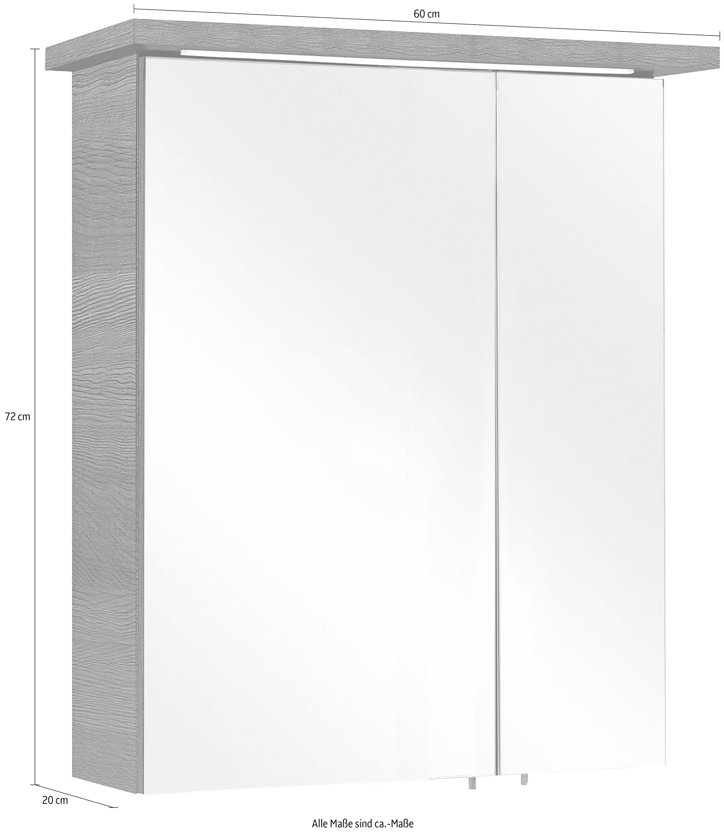 Saphir Spiegelschrank »Quickset 328 Badezimmer Spiegelschrank inkl. LED-Beleuchtung, 450LM«, 60 cm breit, Graphit Struktur quer Nachbildung, inkl. Türdämpfer